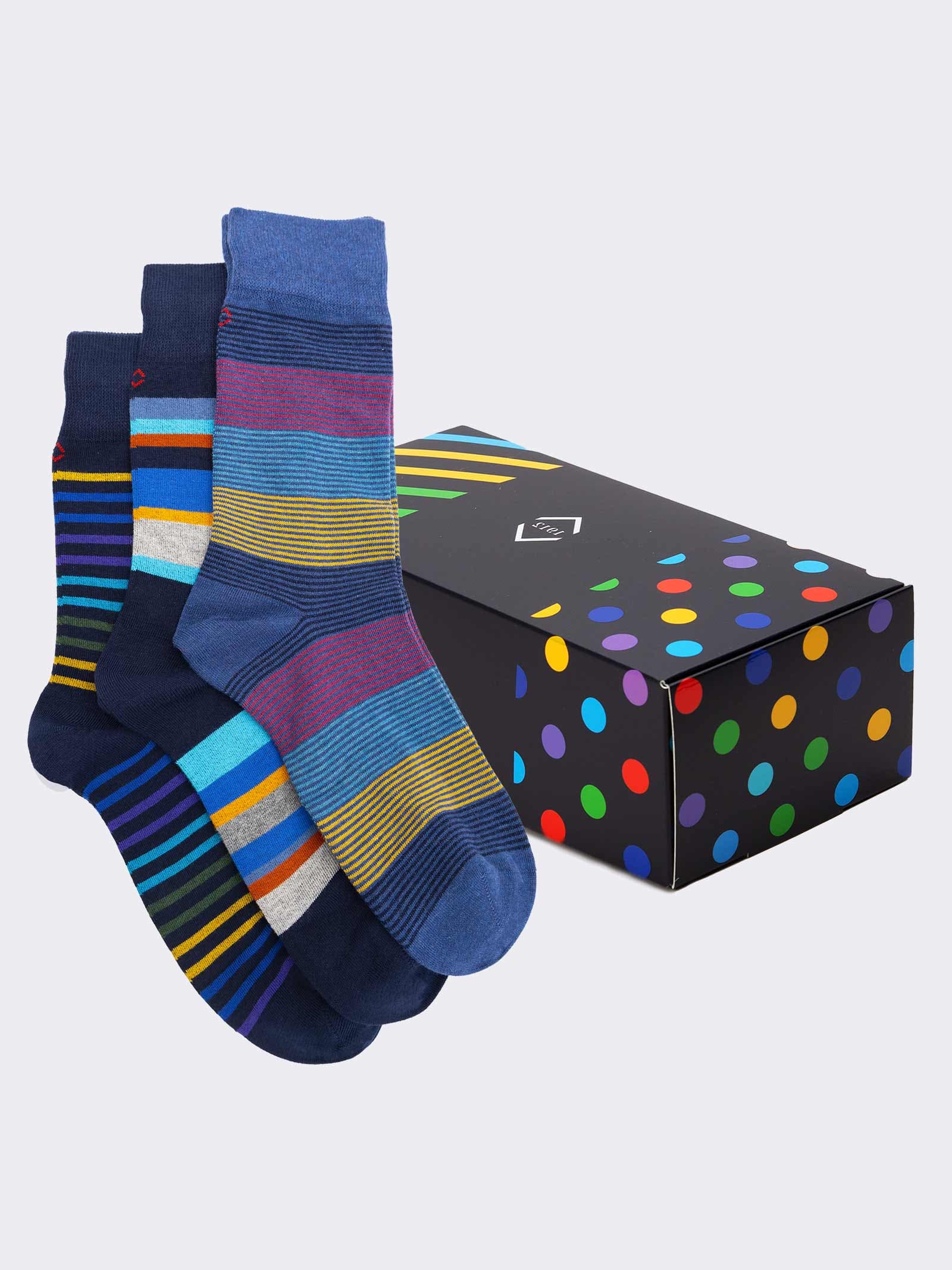 Coffret Cadeau 3 Paires de Chaussettes Courtes Fantaisie Rayures Homme - Idée Cadeau Fabriqué en Italie - Image 1