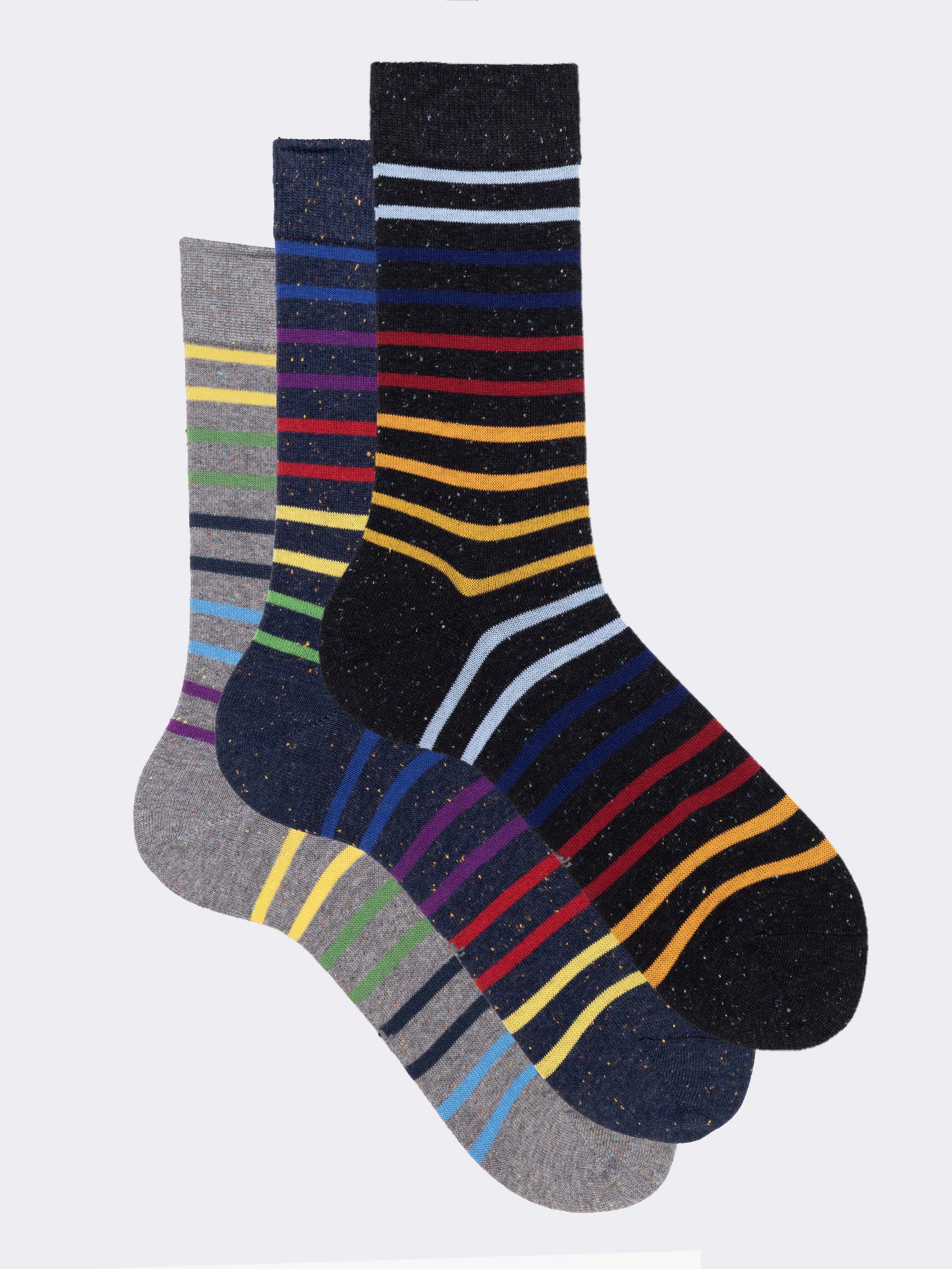 3-Pack Men's Crew Socks Neps Striped Pattern in Warm Cotton - Image 1