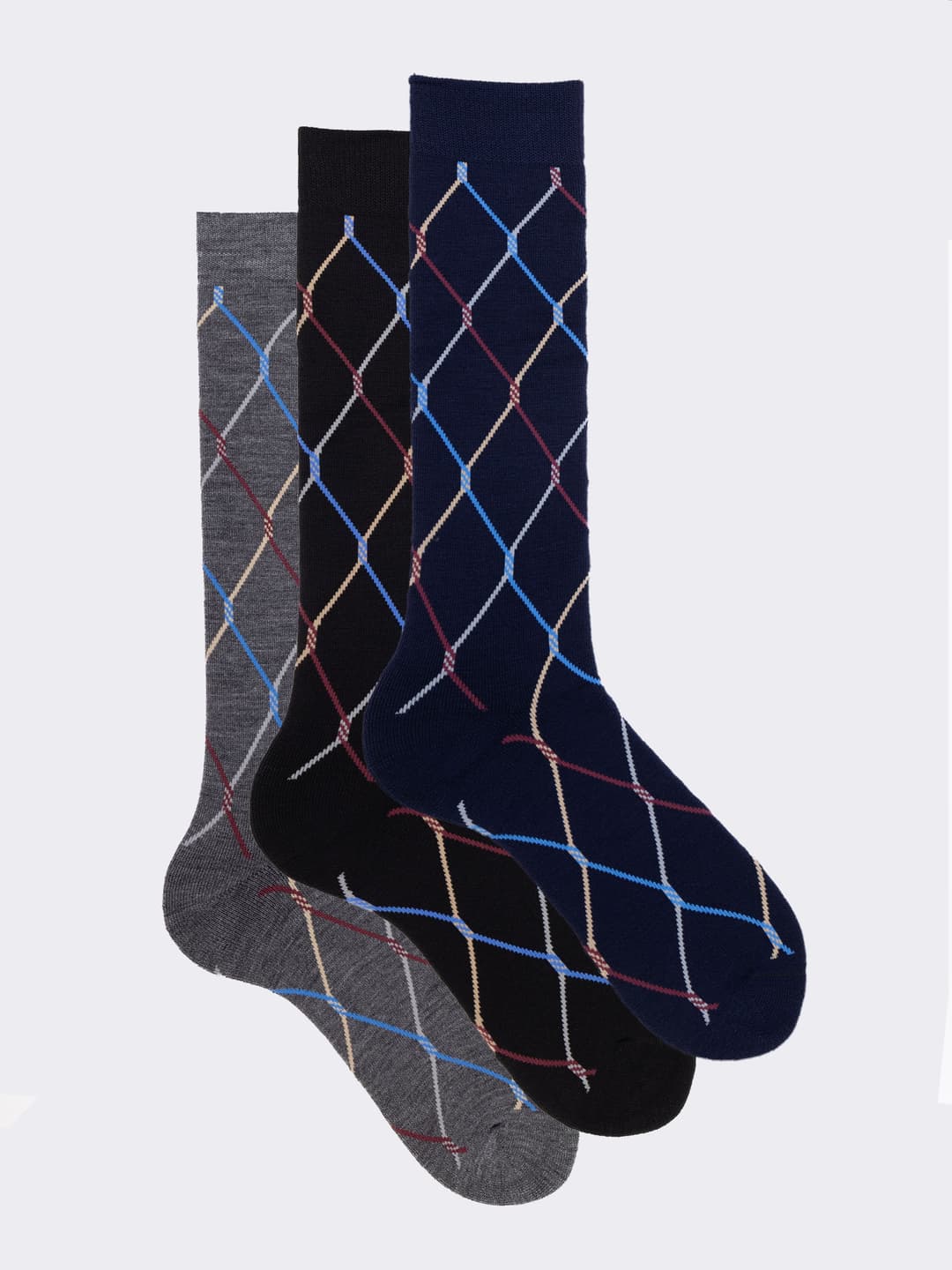 set 3 Paia Calze Uomo corte Fantasia Rete in Pile