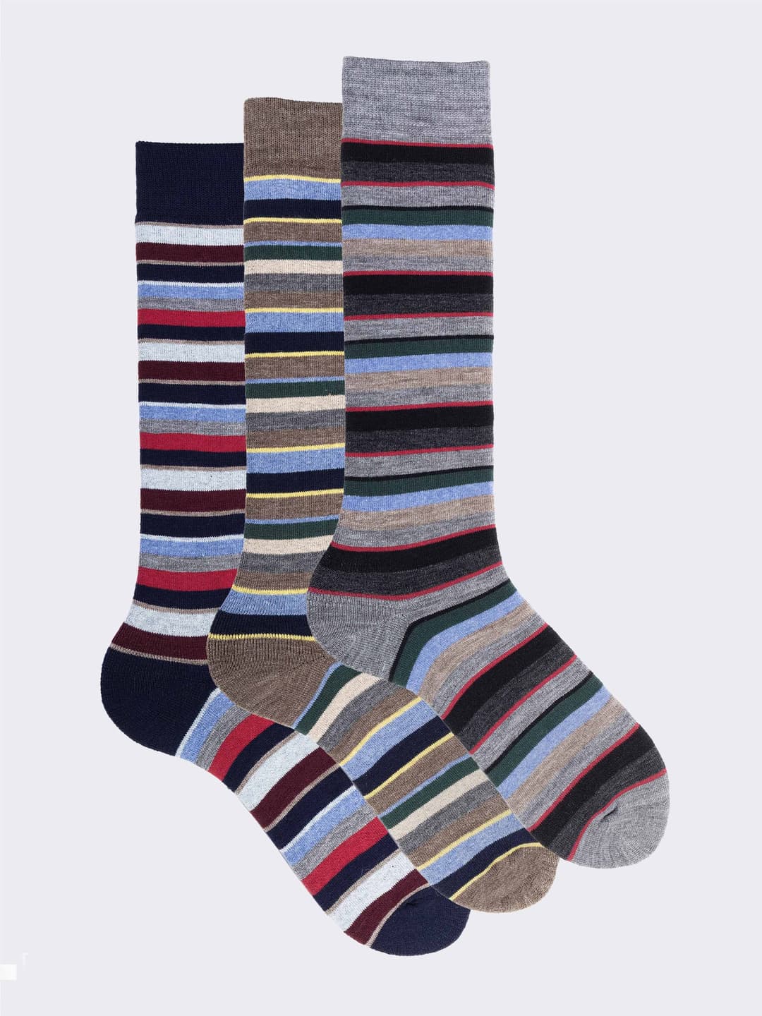 set 3 Paia Calze Uomo lunghe Fantasia Righe in Pile