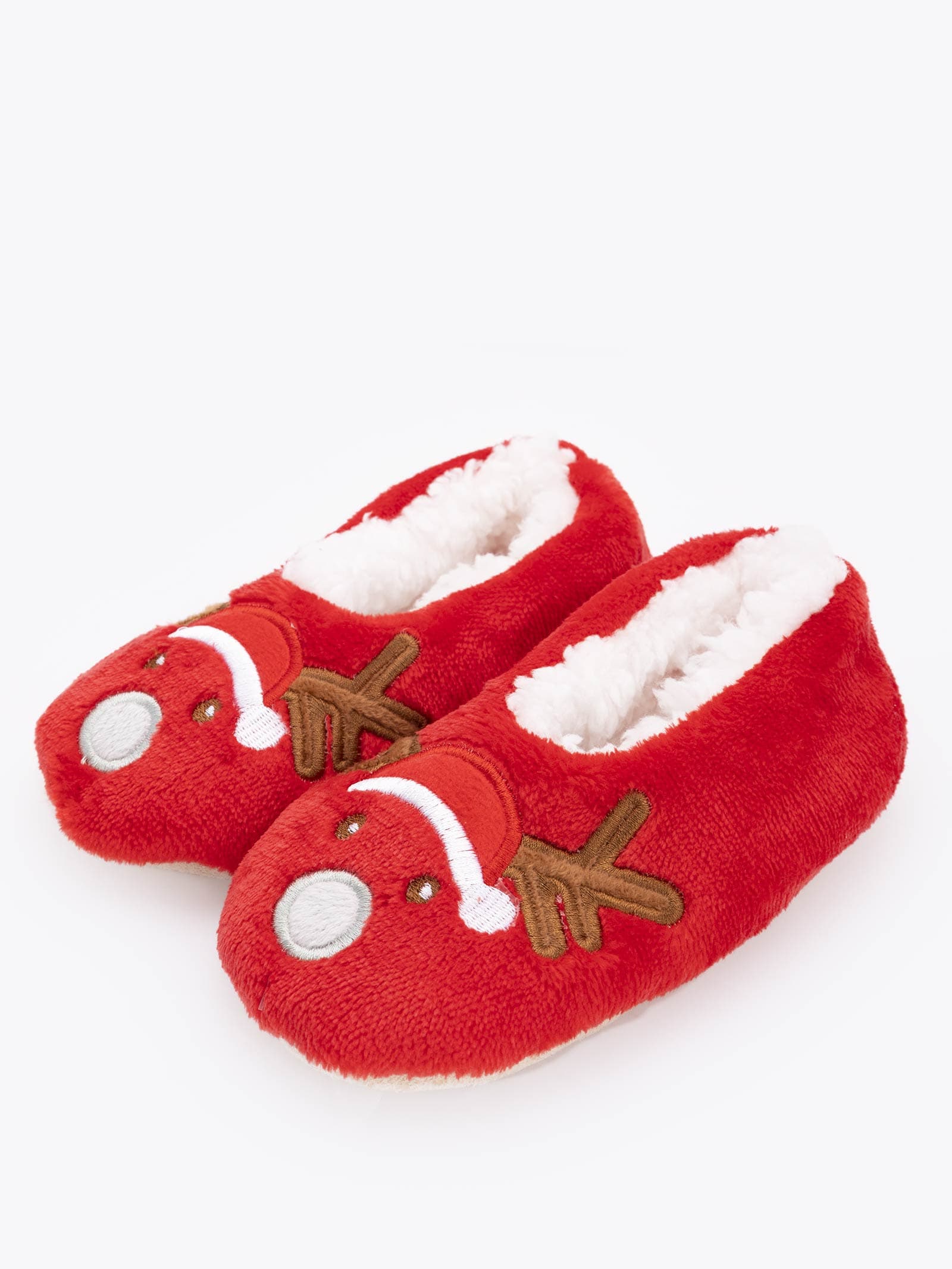 Kinder Weihnachts-Hausschuhe mit Rentier - Weiche Winterpantoffeln mit Plüschfutter