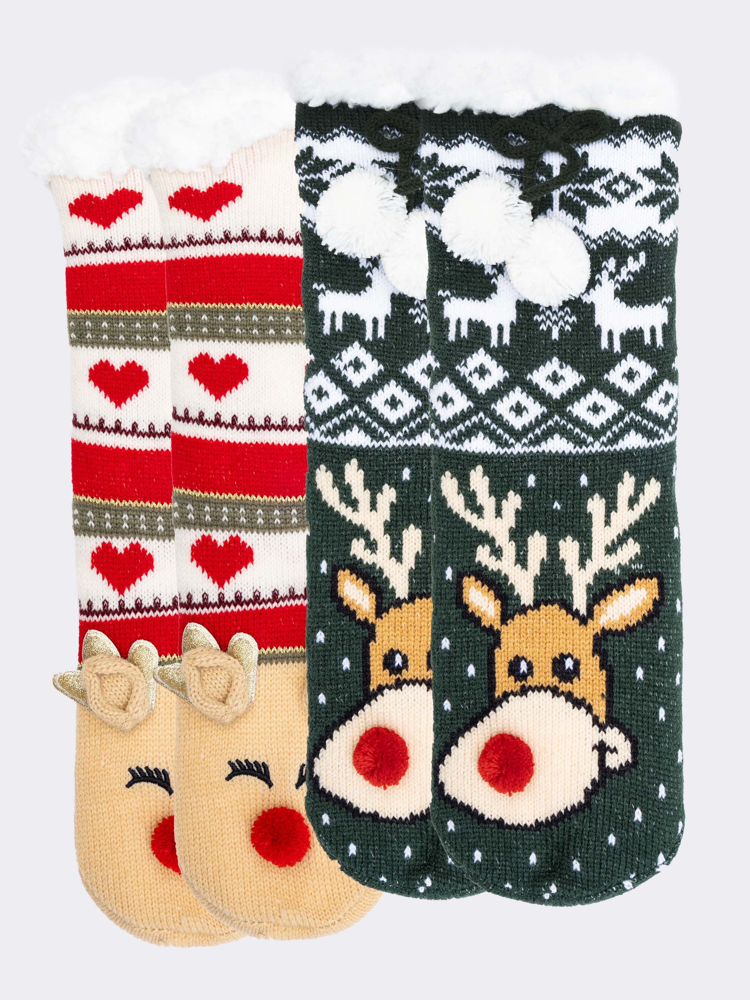 2er-Pack Kinder Weihnachtssocken mit Innenfell und Antirutsch-Sohle - Image 1
