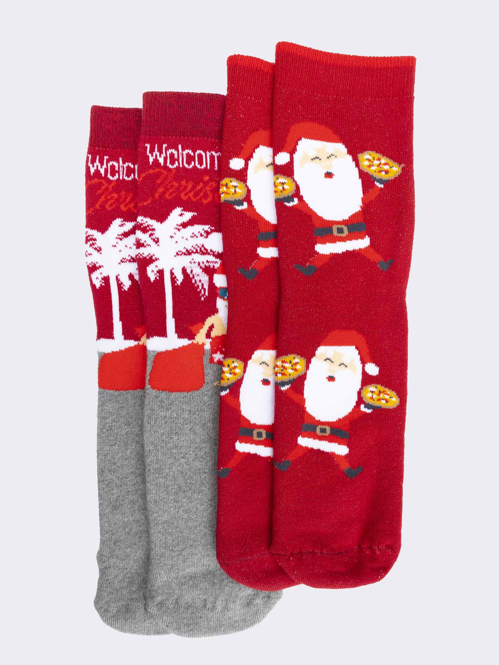 Calcetines Cortos Navideños Hombre Diseño Tropical con Papá Noel - Image 1