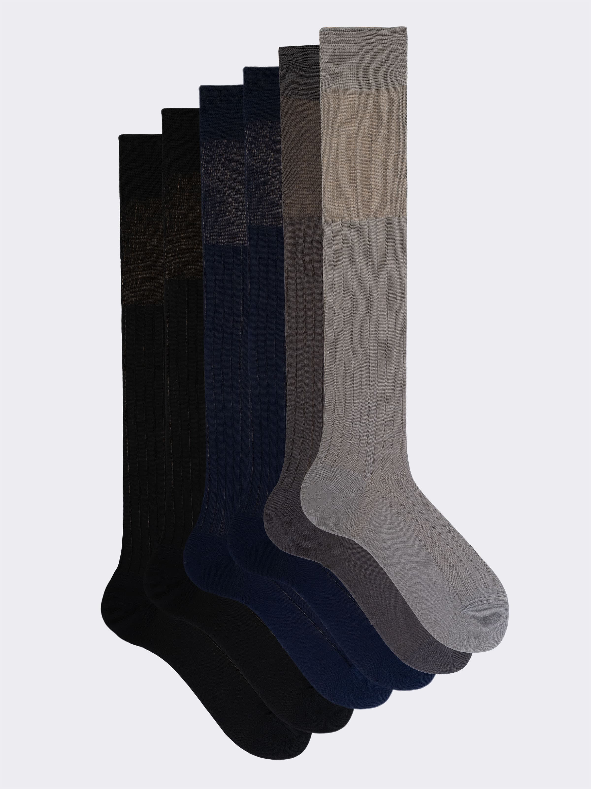 6 Paar Lange Herren-Socken mit Breitem Rippenmuster aus Reiner Baumwolle - Klassische Eleganz