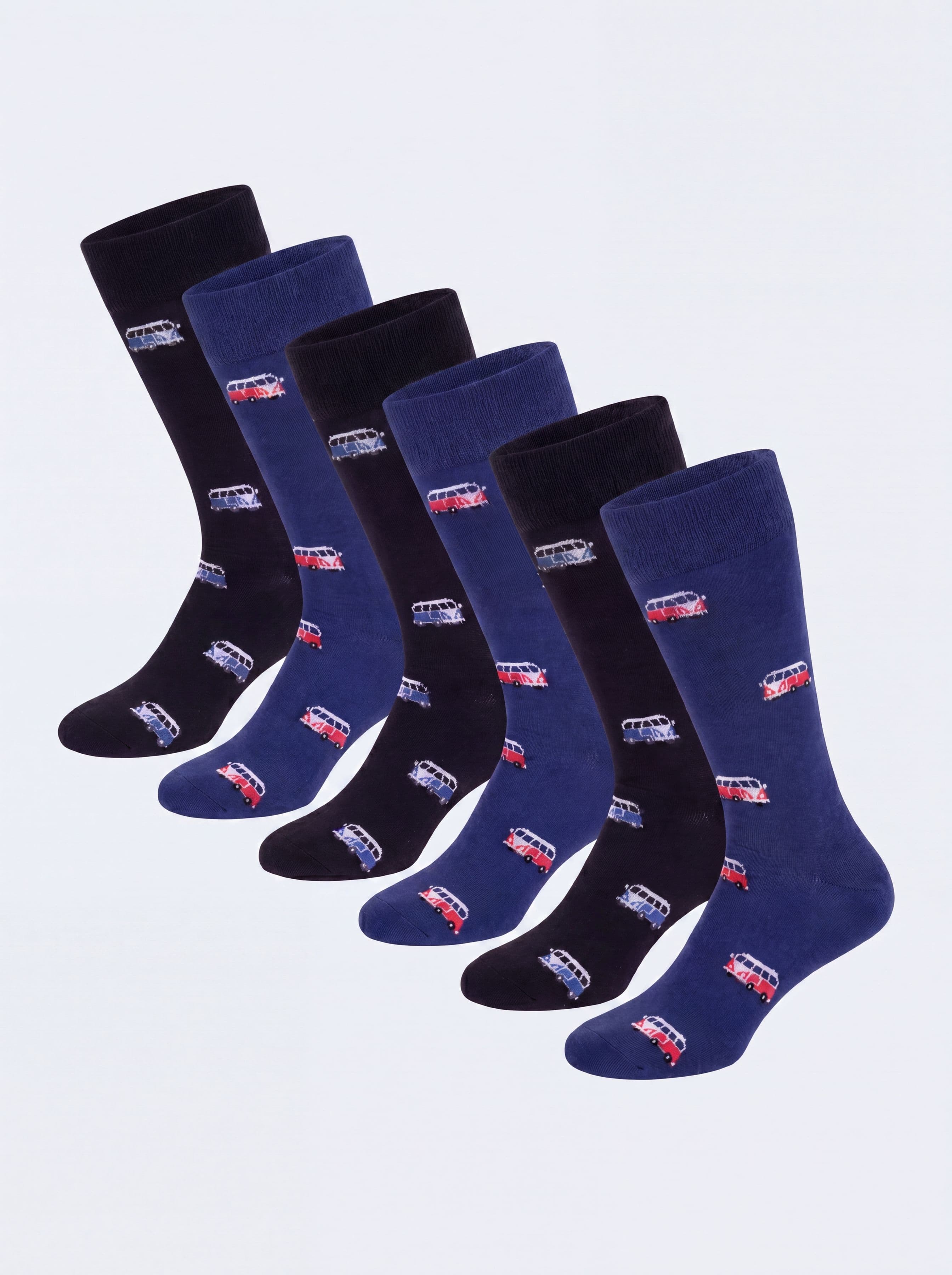Short Cotton Socks with Retro van Print – 6-Pack - Image 1
