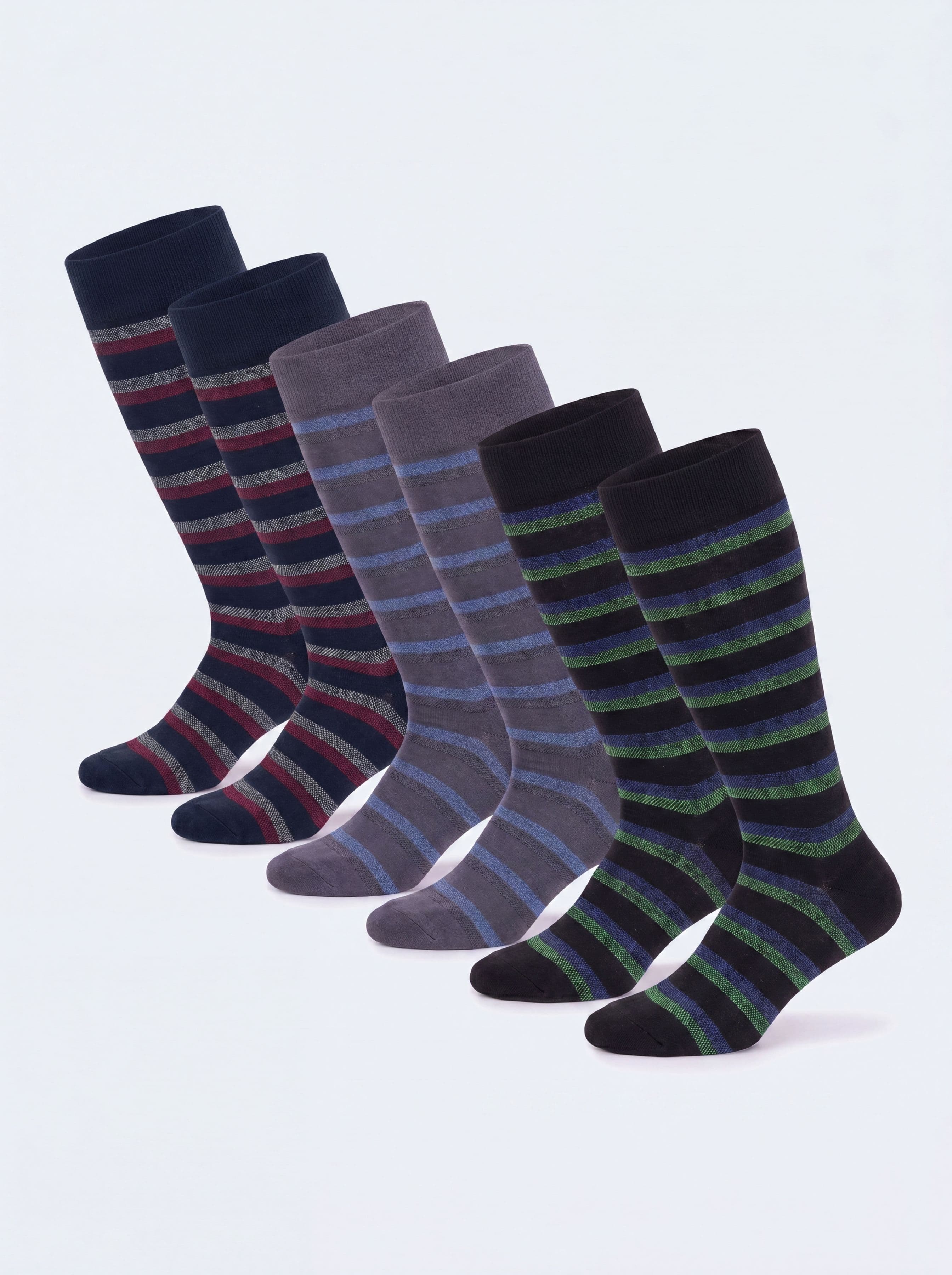 Calcetines Largos de Algodón a Rayas – set de 6 Pares - Image 1