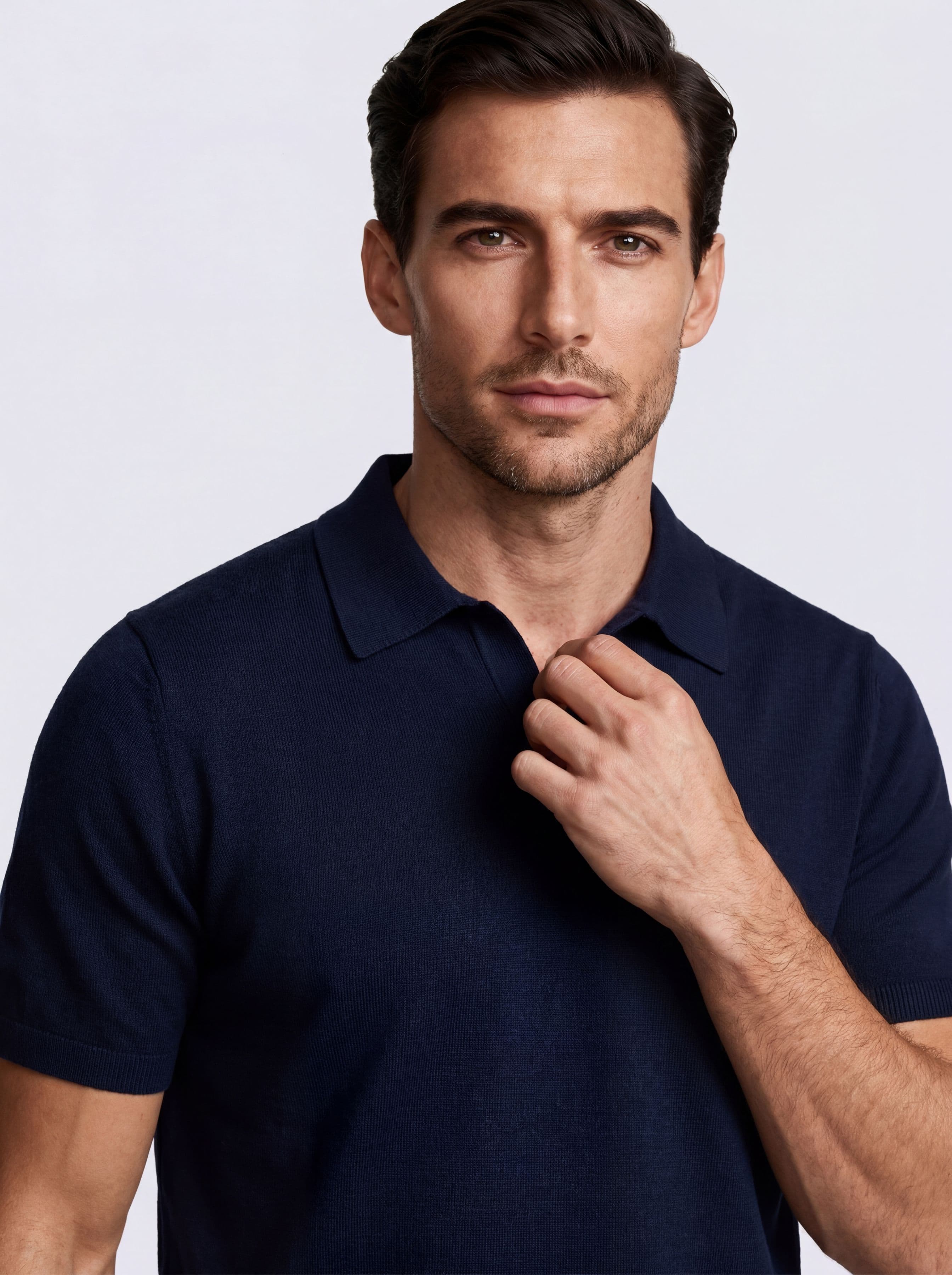 Short-Sleeve Knit Polo in 100% Cotton, Made in Italy - Image 3