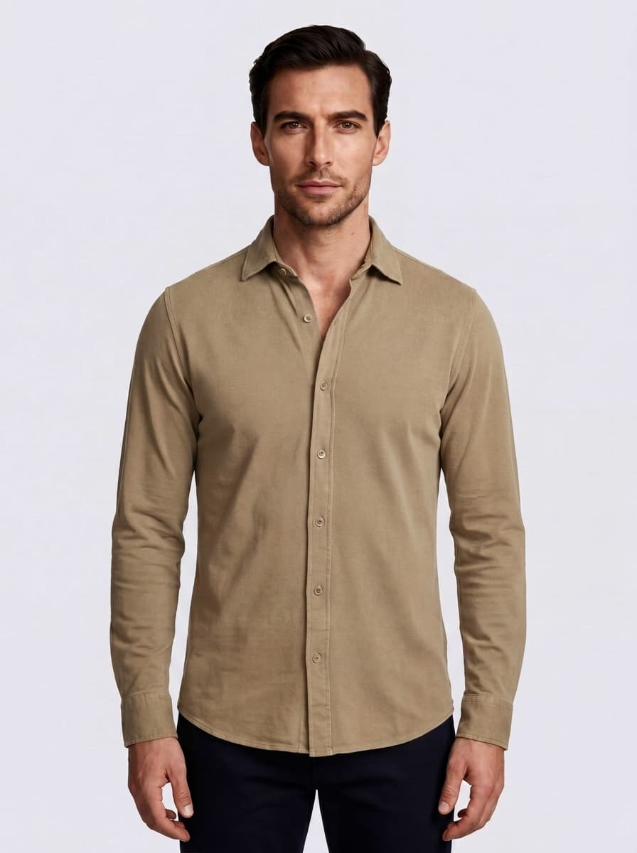 Polo Chemise à Manches Longues en Coton 100%, Made in Italy