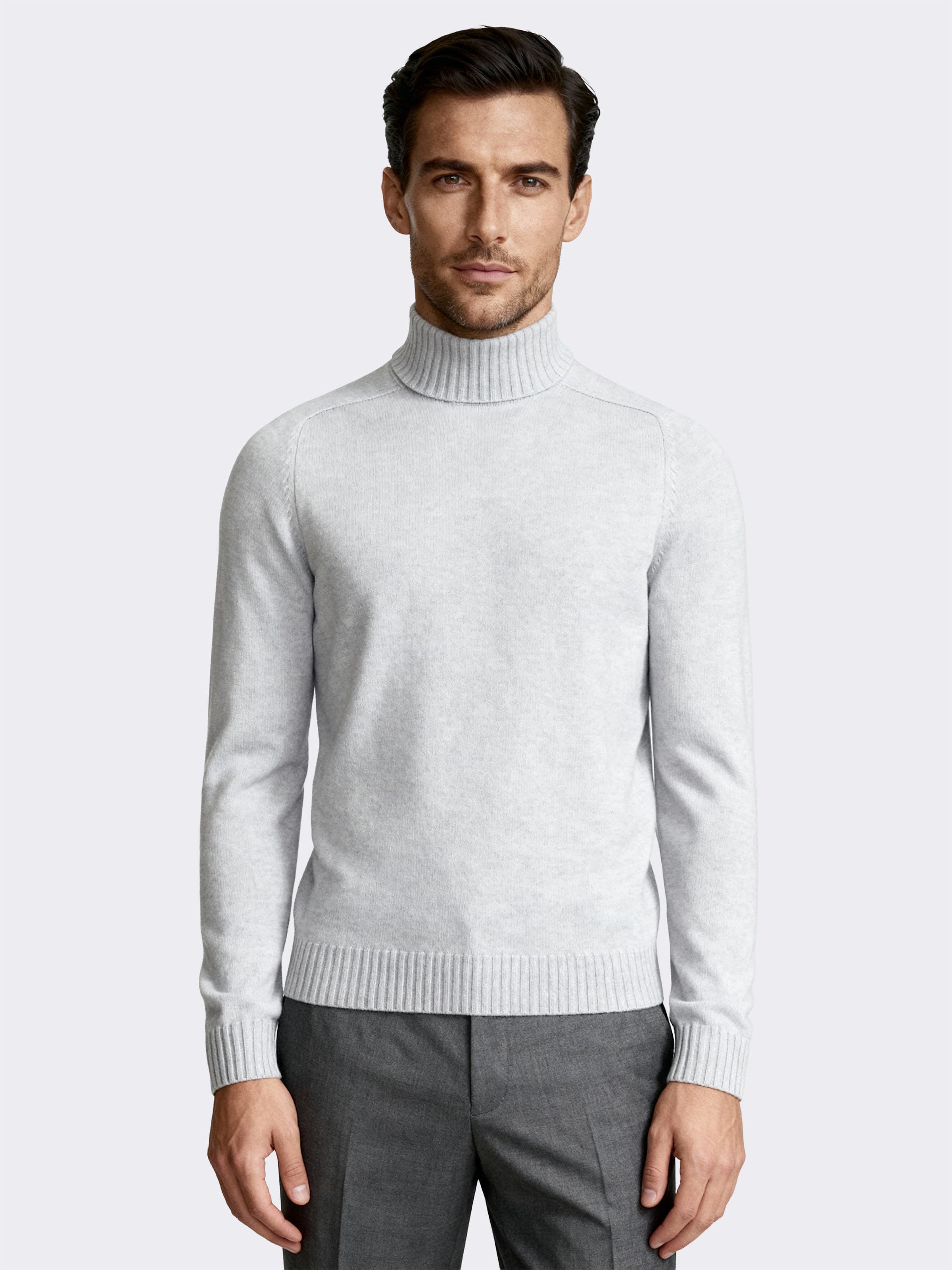 Men's long sleeve turtleneck with ribbed details in Cashmere blend - Image 1