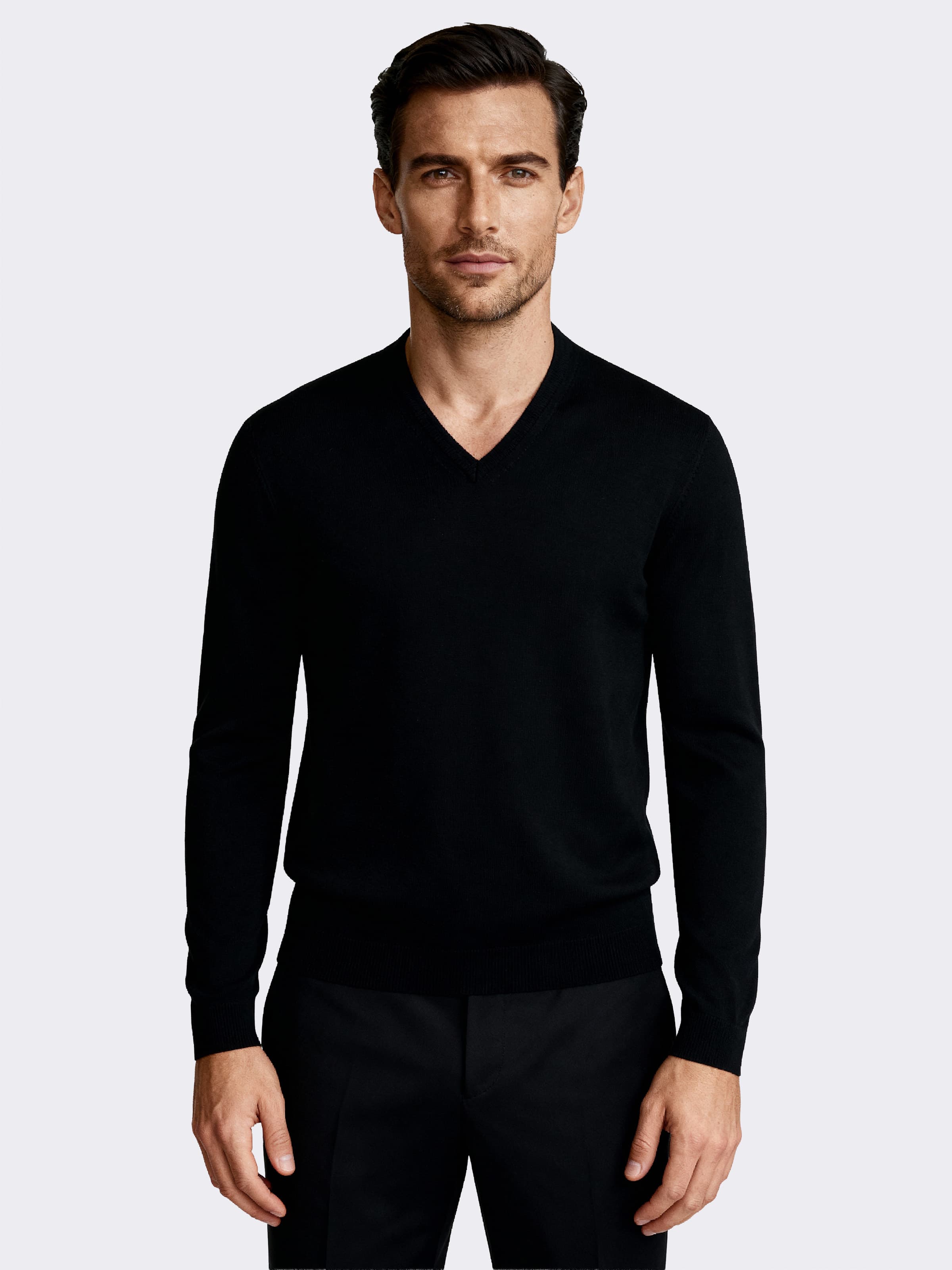 Jersey de Hombre con Cuello en v y Manga Larga en 100% Lana Merino - Image 1