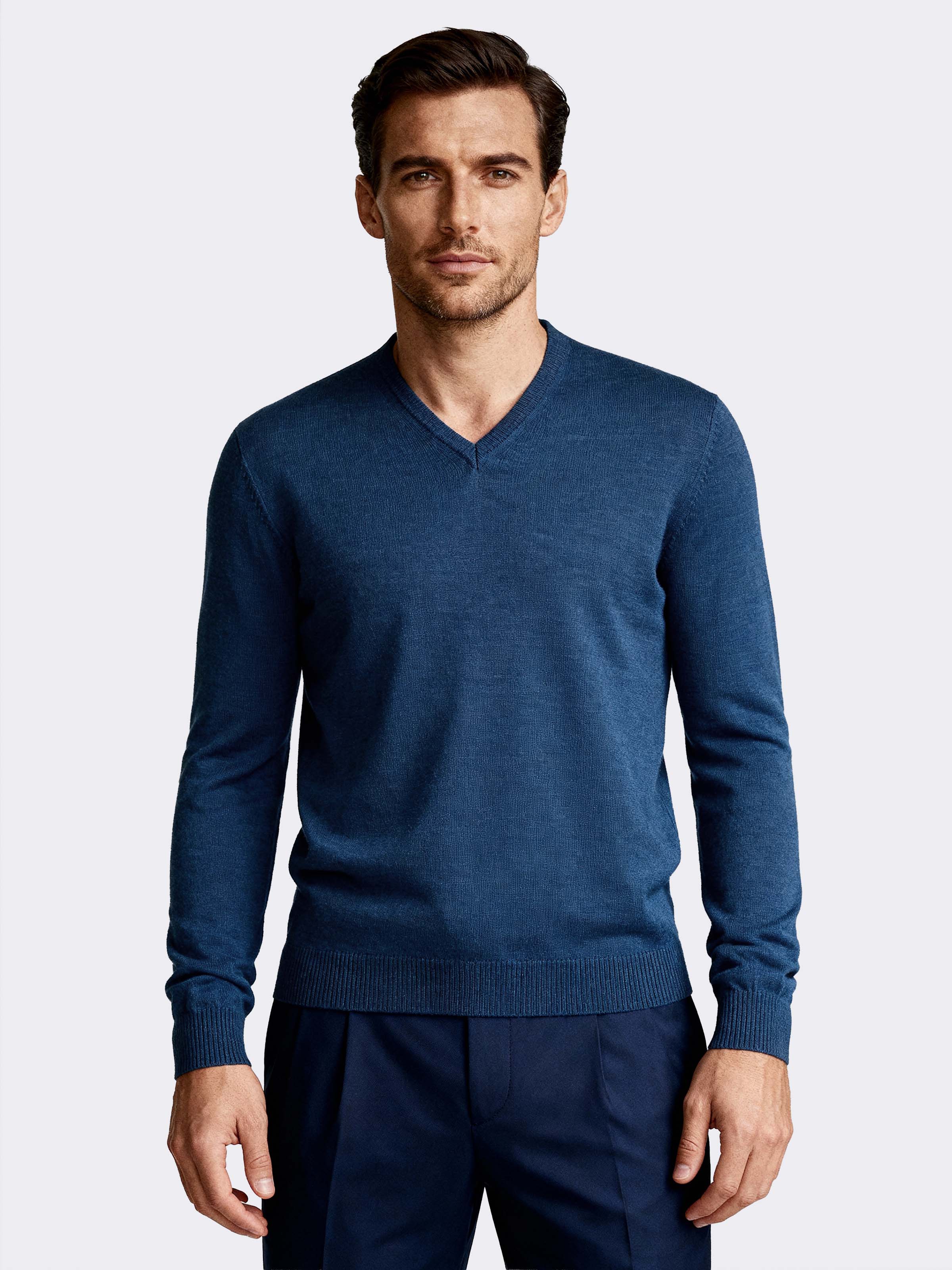 Herren V-Ausschnitt Pullover mit langen Ärmeln aus 100% Merinowolle - Image 1