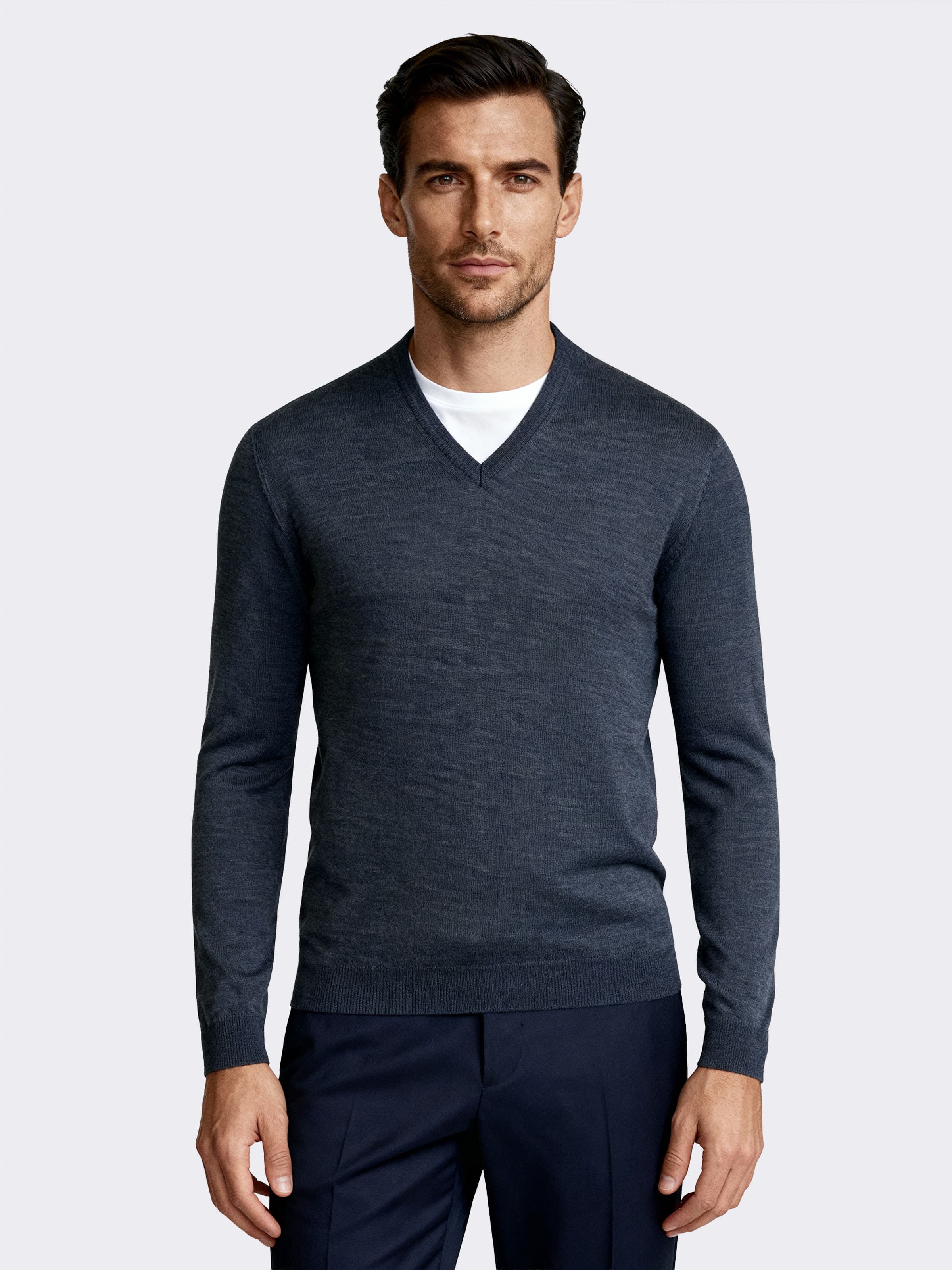 Herren V-Ausschnitt Pullover mit langen Ärmeln aus 100% Merinowolle