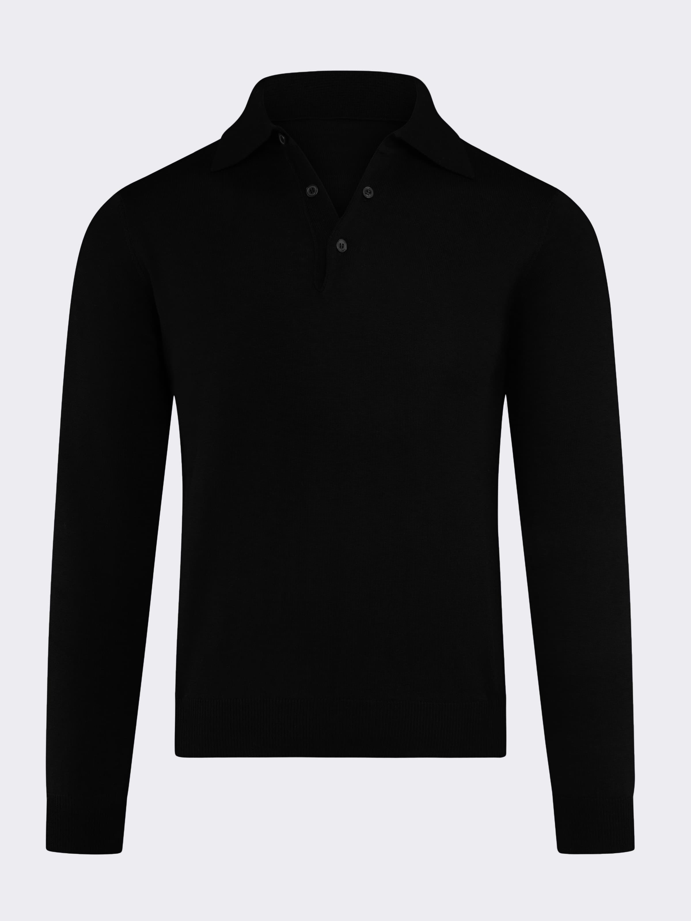 Langarm-Polo mit drei Knöpfen uni aus 100% Merinowolle - Image 4