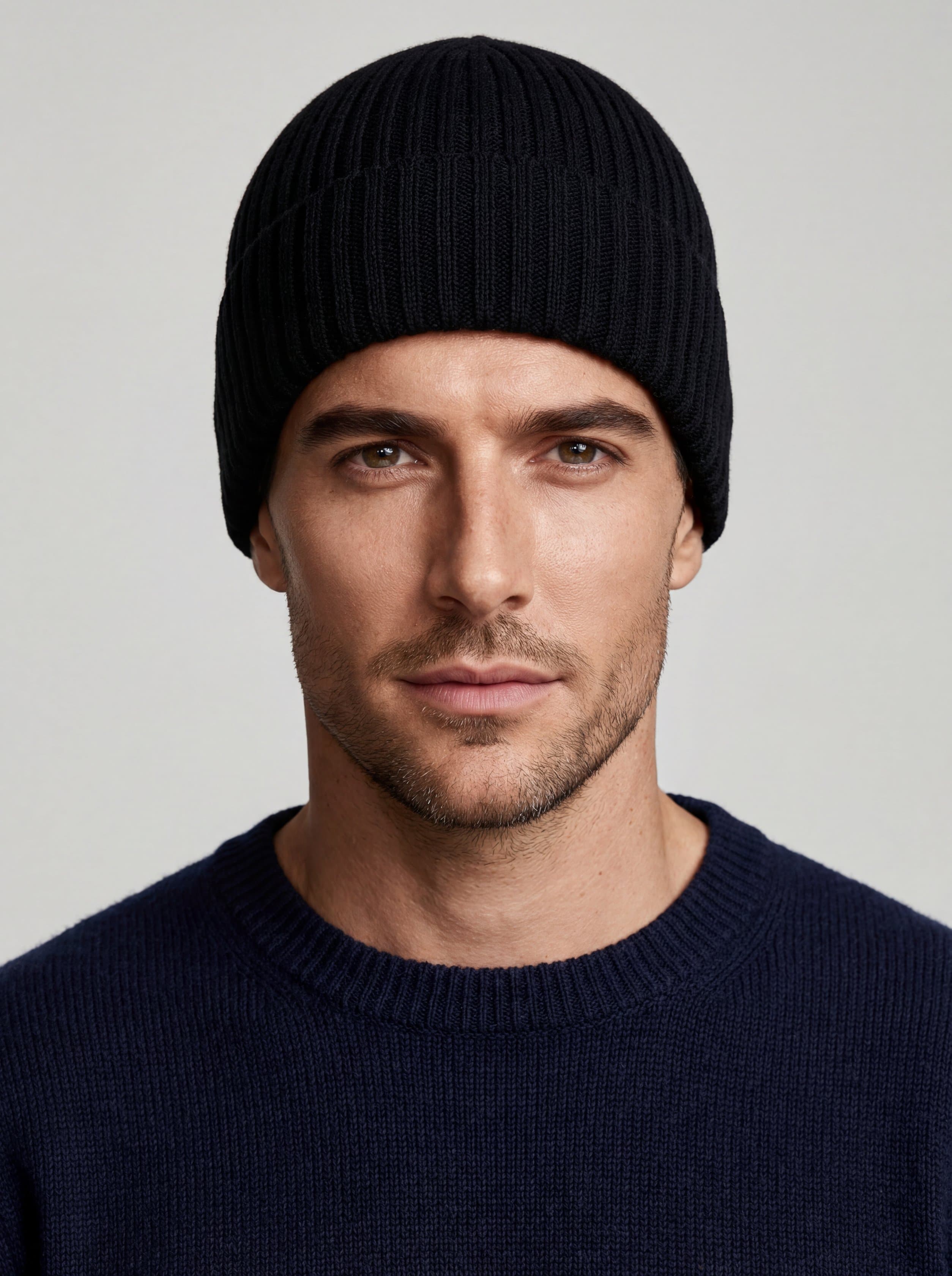 Pure Wool Ribbed Beanie hat with Turn-Up - Image 2