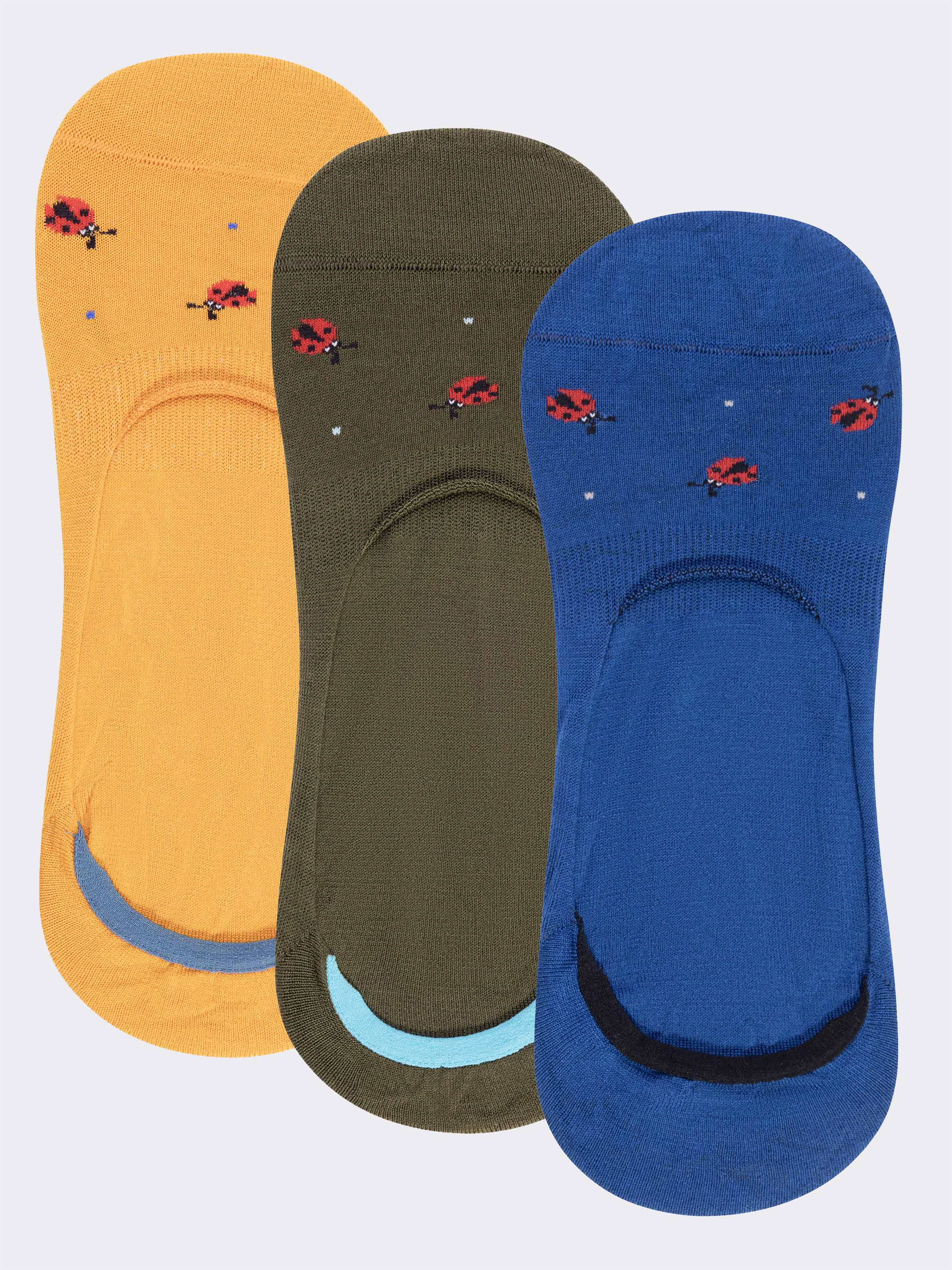3 Pairs Men's Patterned No-Show Socks in Fresh Cotton - Image 1