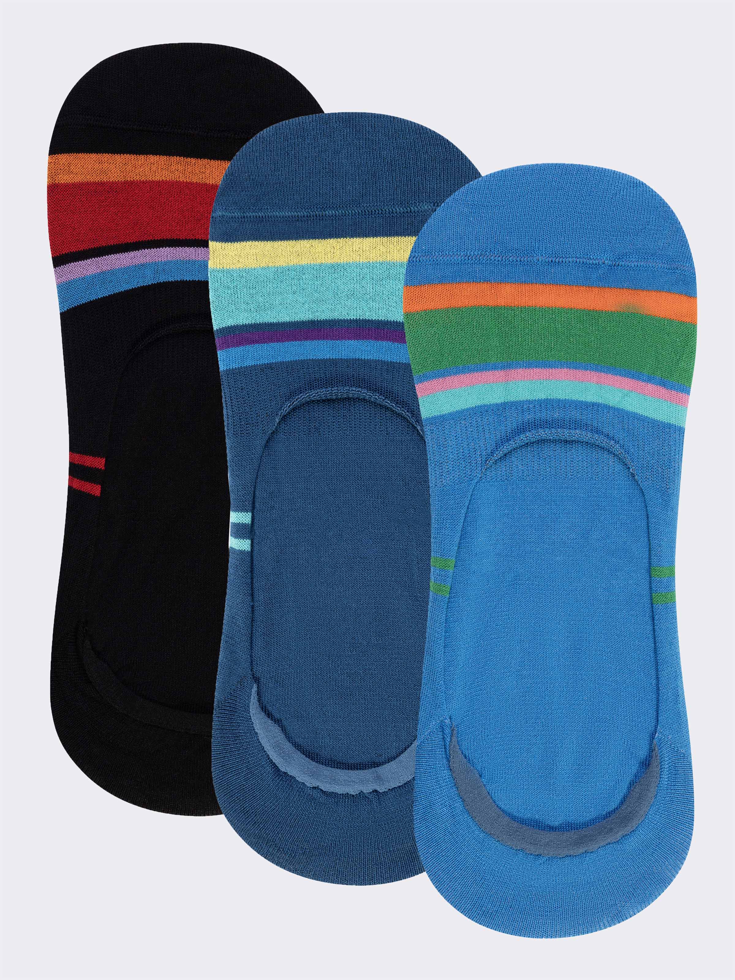 3 Pairs Men's Patterned No-Show Socks in Fresh Cotton - Image 1
