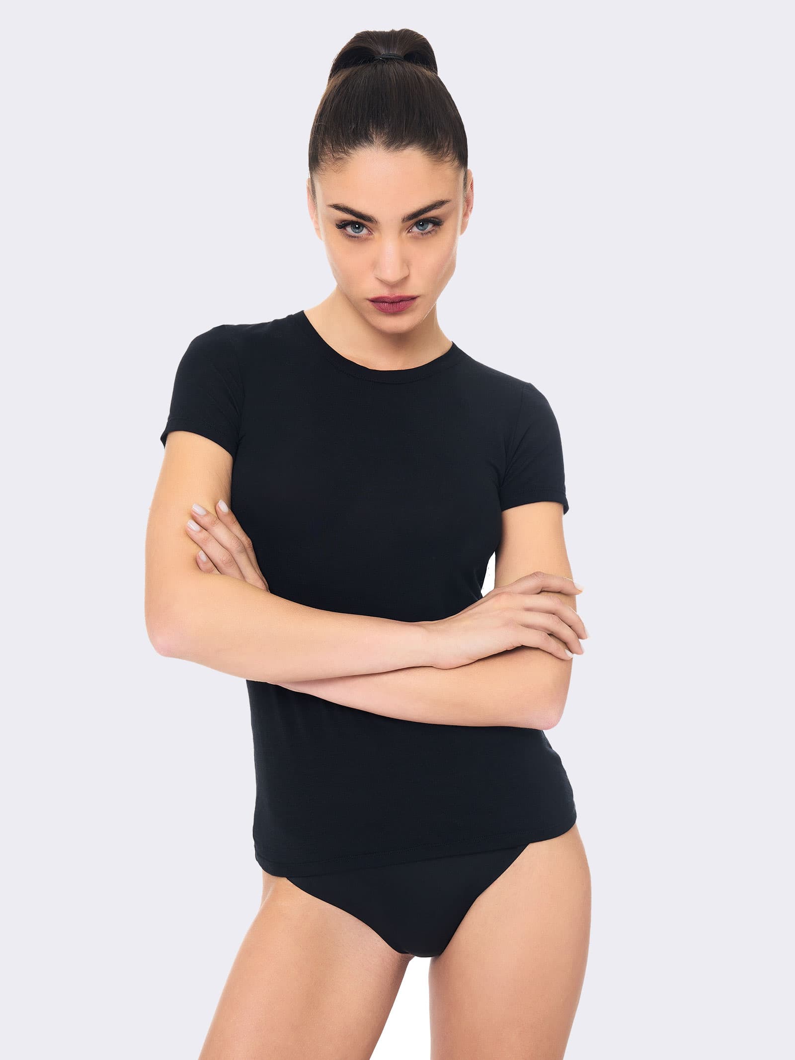 Damen Rundhalsshirt aus Kaschmir & Modal Kurze Ärmel - Elegante und Warme Unterwäsche