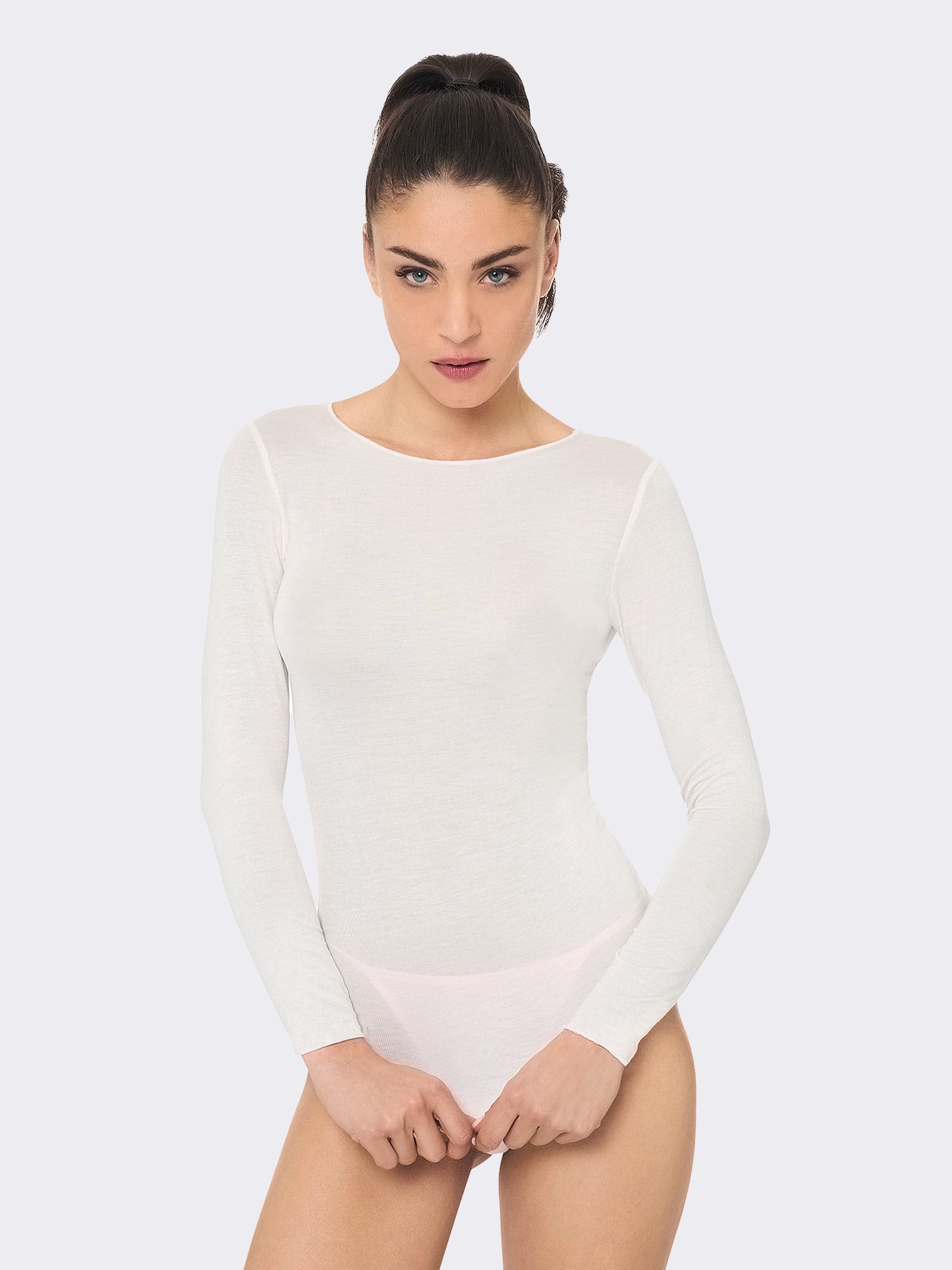 Camiseta Interior de Mujer de Manga Larga en Cachemir y Modal con Cuello Barco - Elegante y Cálida - Image 1