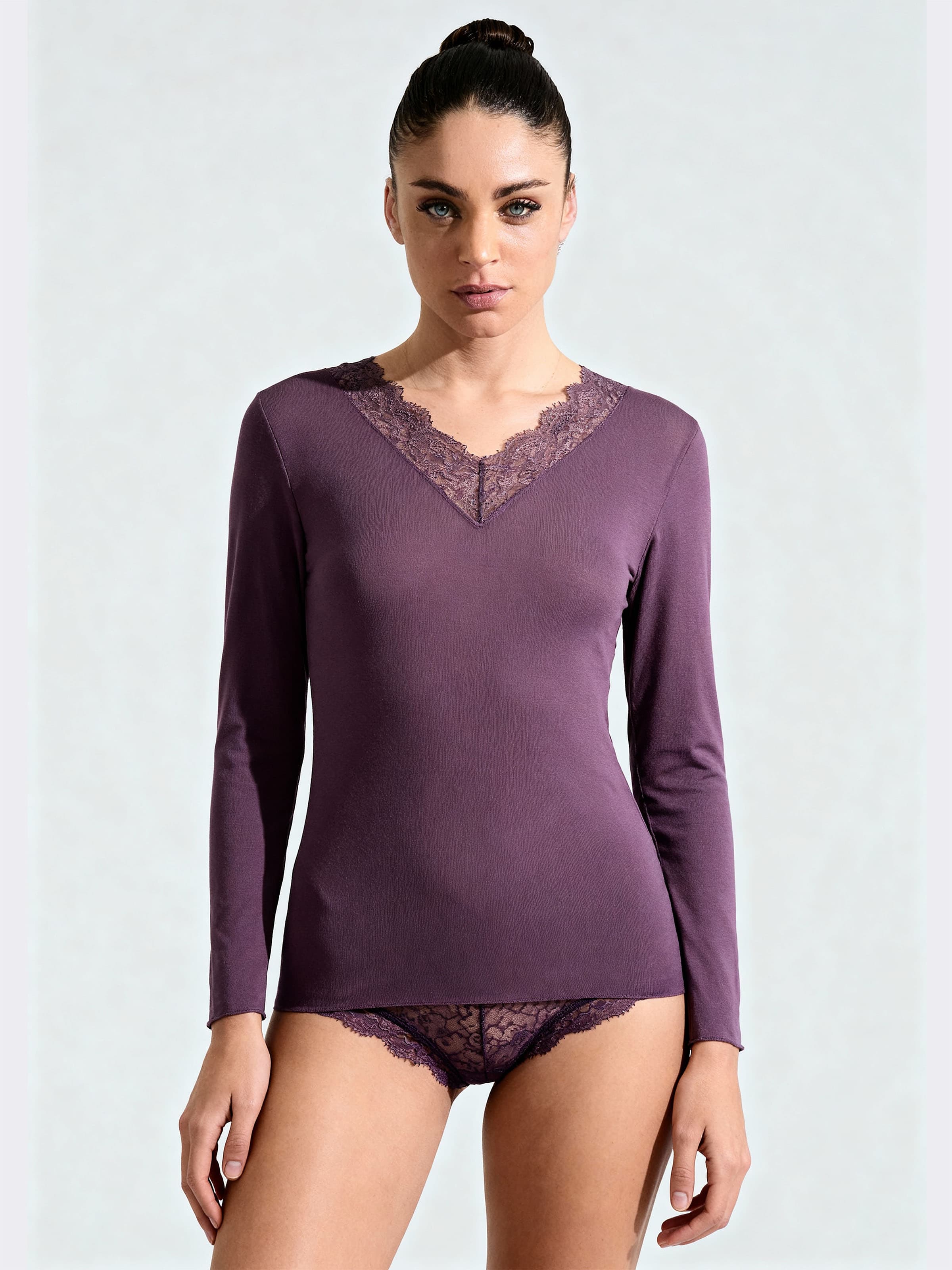 Damenpullover mit Kaschmir und Spitze Langarm - Elegante und Warme Unterwäsche - Image 1
