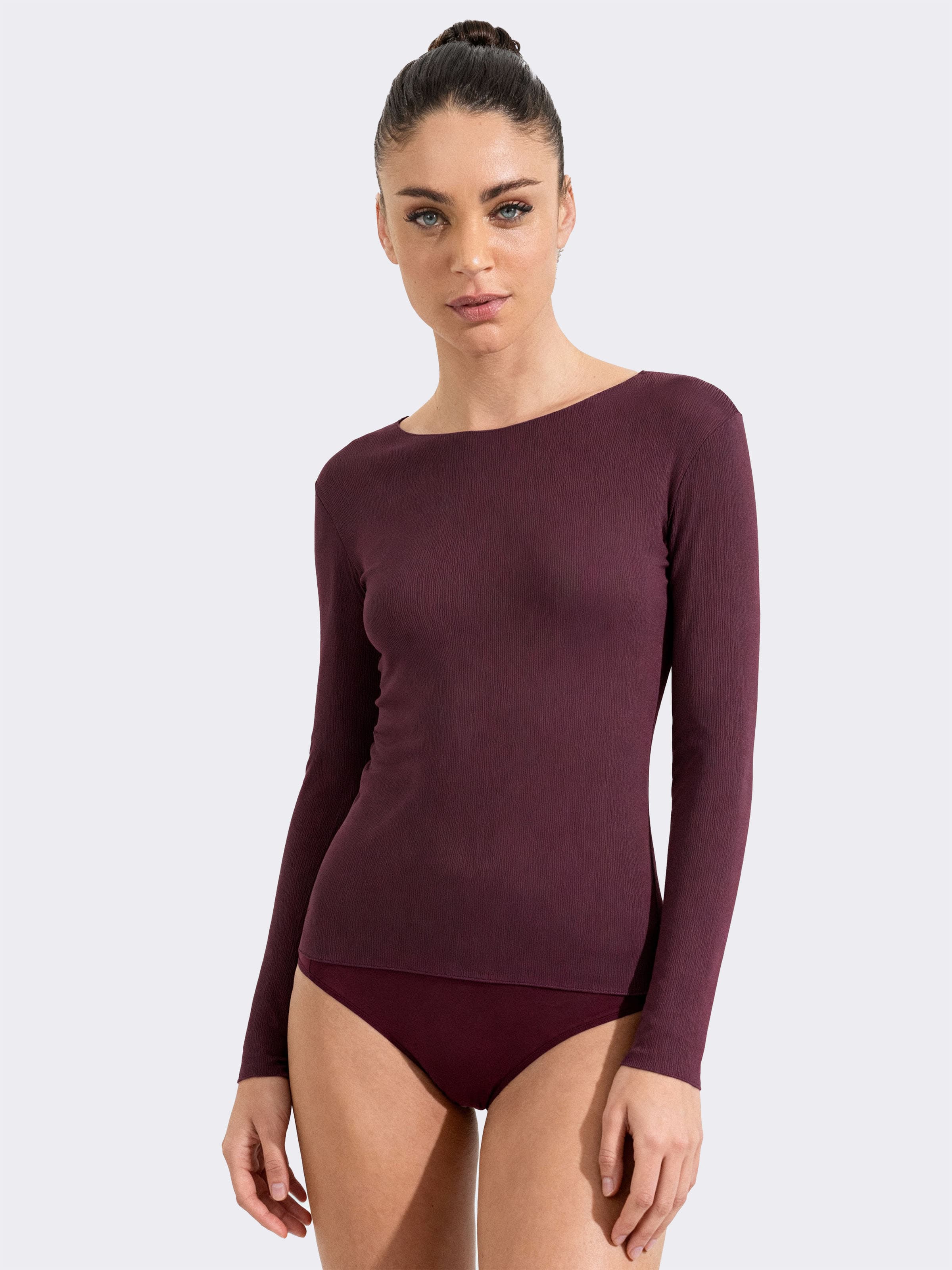 Damen Langarm Geripptes Unterhemd Kaschmir & Modal Bootausschnitt - Elegant und Warm - Image 1