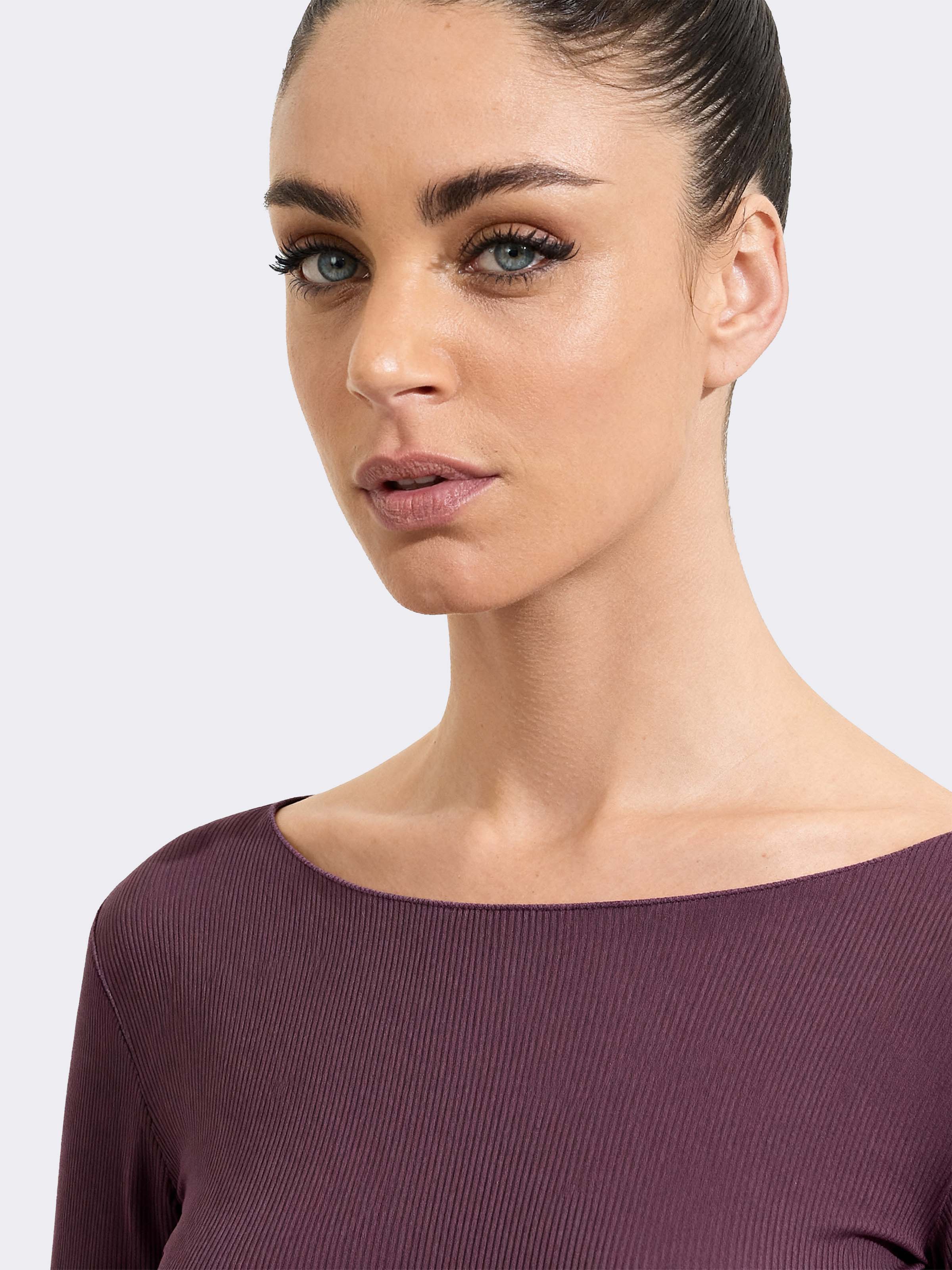 Damen Langarm Geripptes Unterhemd Kaschmir & Modal Bootausschnitt - Elegant und Warm - Image 3