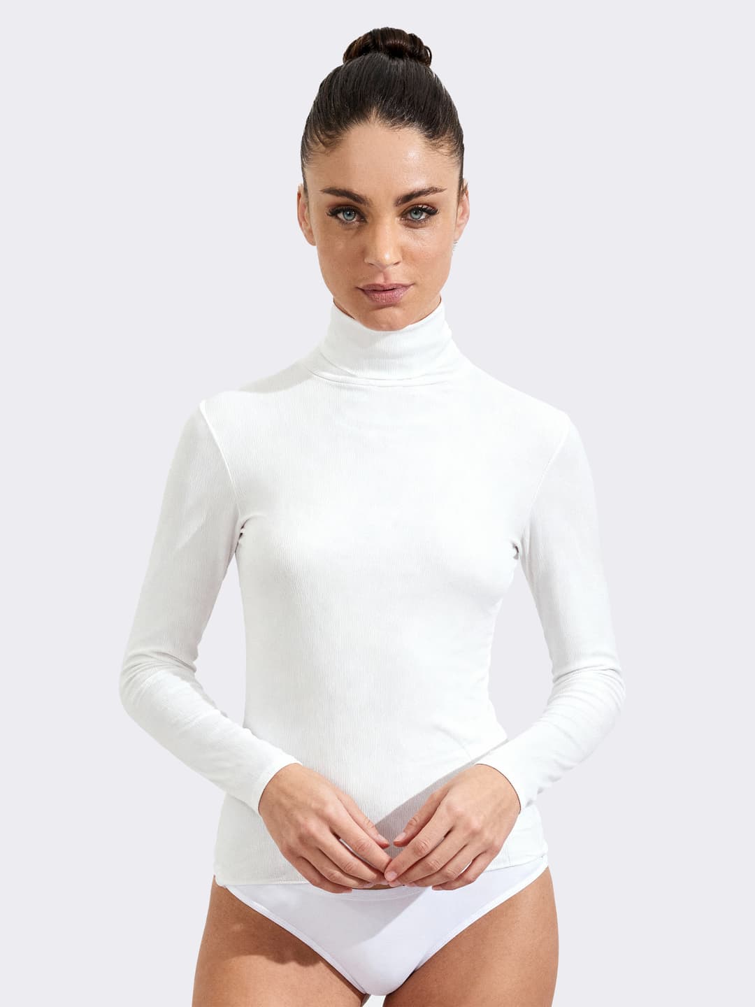 Sous-pull col Roulé Femme Manches Longues Côtelé en Cashmere & Modal - Élégant et Chaud