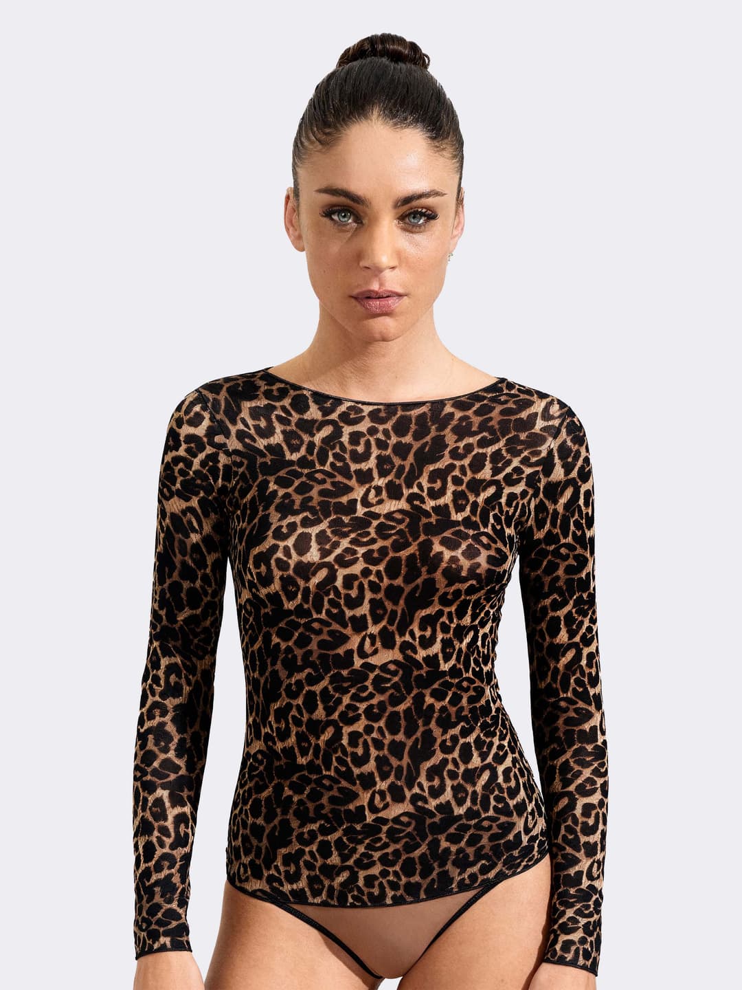 Maillot Femme Manches Longues Cashmere & Modal col Bateau Imprimé Animalier - Chaud