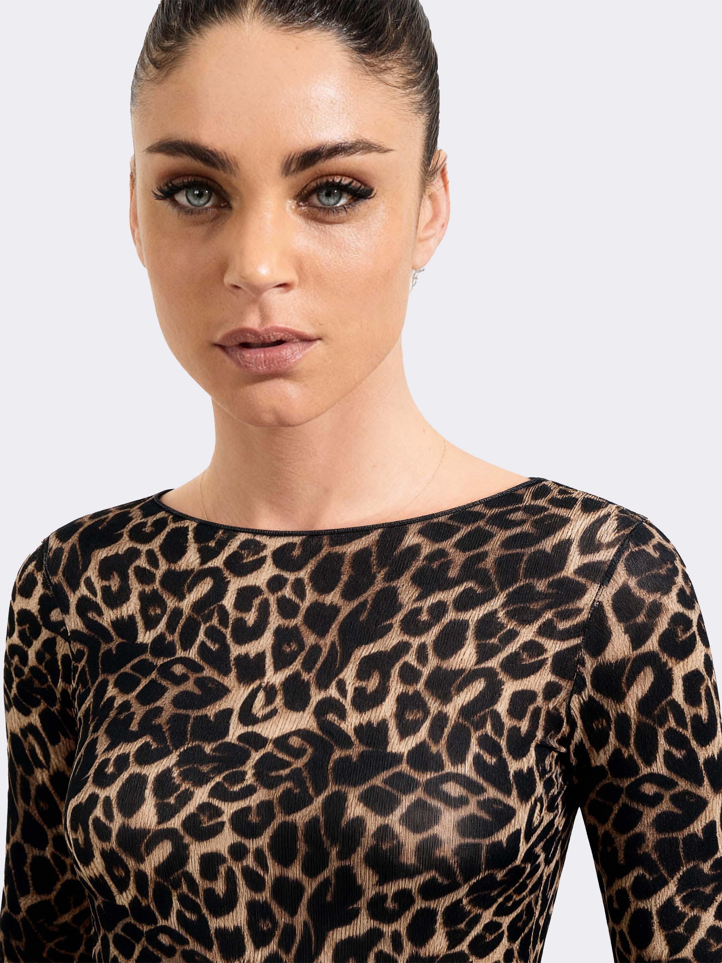 Damen Langarm-Unterhemd Kaschmir & Modal Bootausschnitt Tierprint - Warm - Image 3