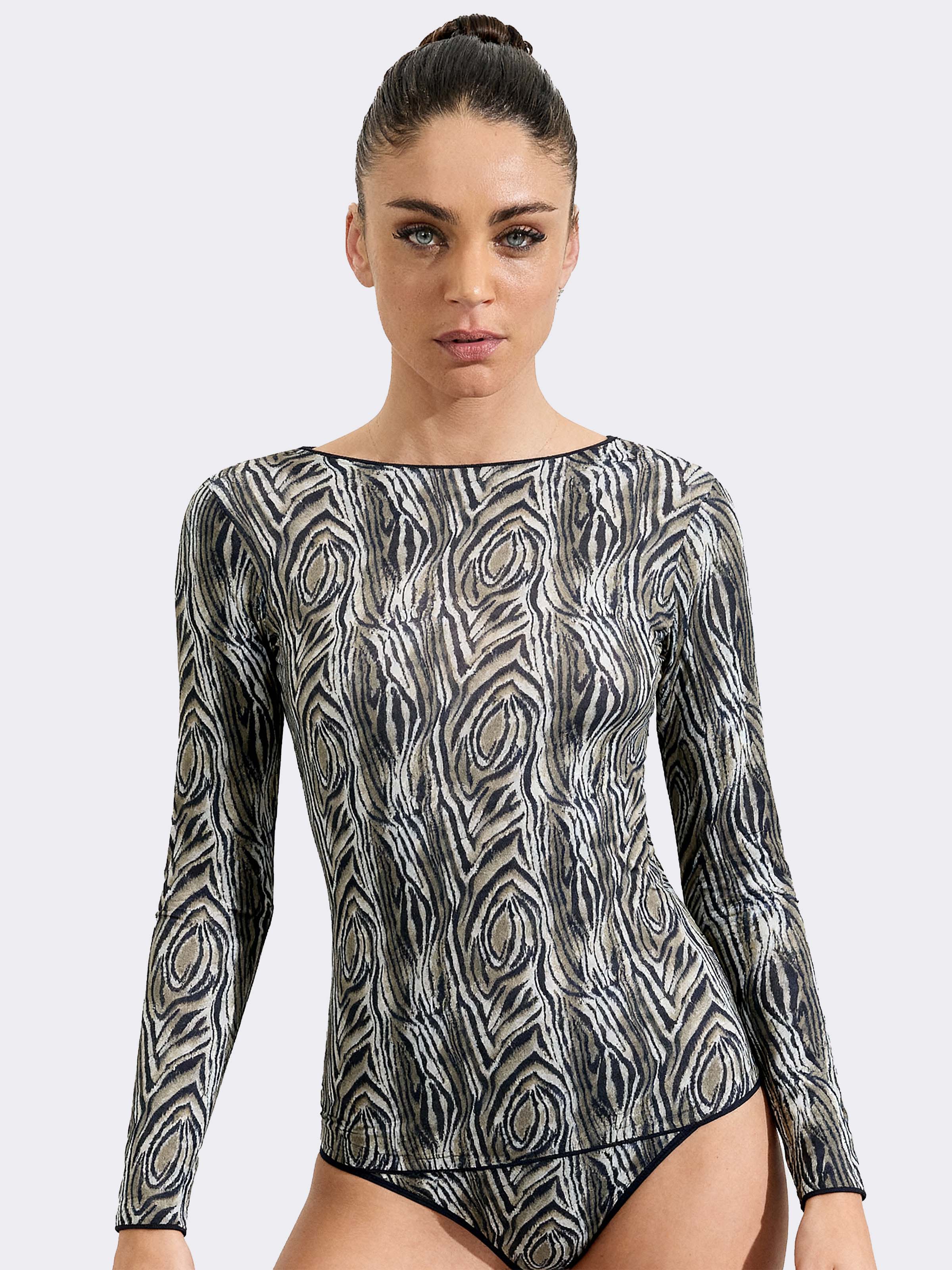 Damen Langarm-Unterhemd Kaschmir & Modal Bootausschnitt Tierprint - Warm - Image 1