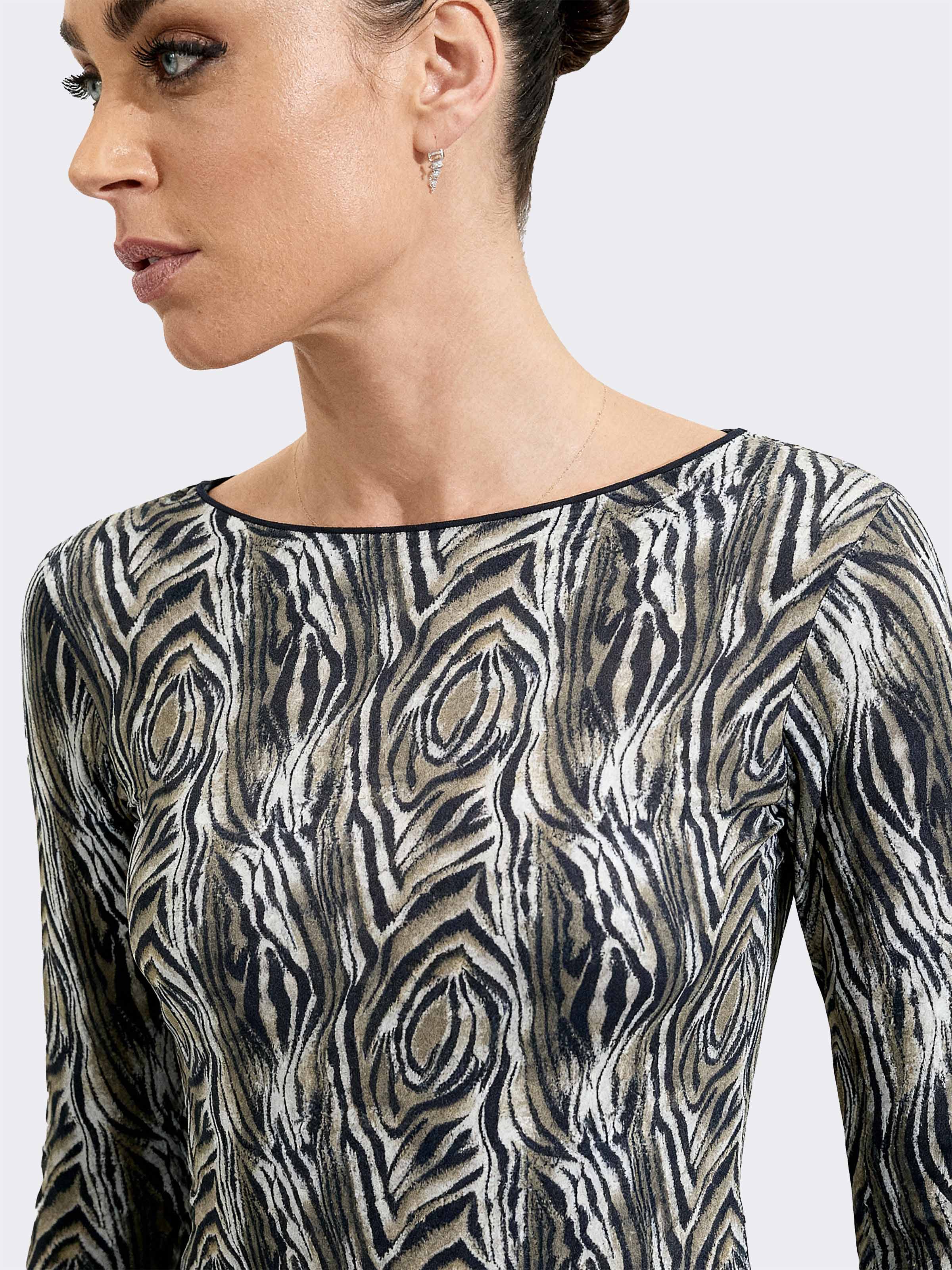 Damen Langarm-Unterhemd Kaschmir & Modal Bootausschnitt Tierprint - Warm - Image 3
