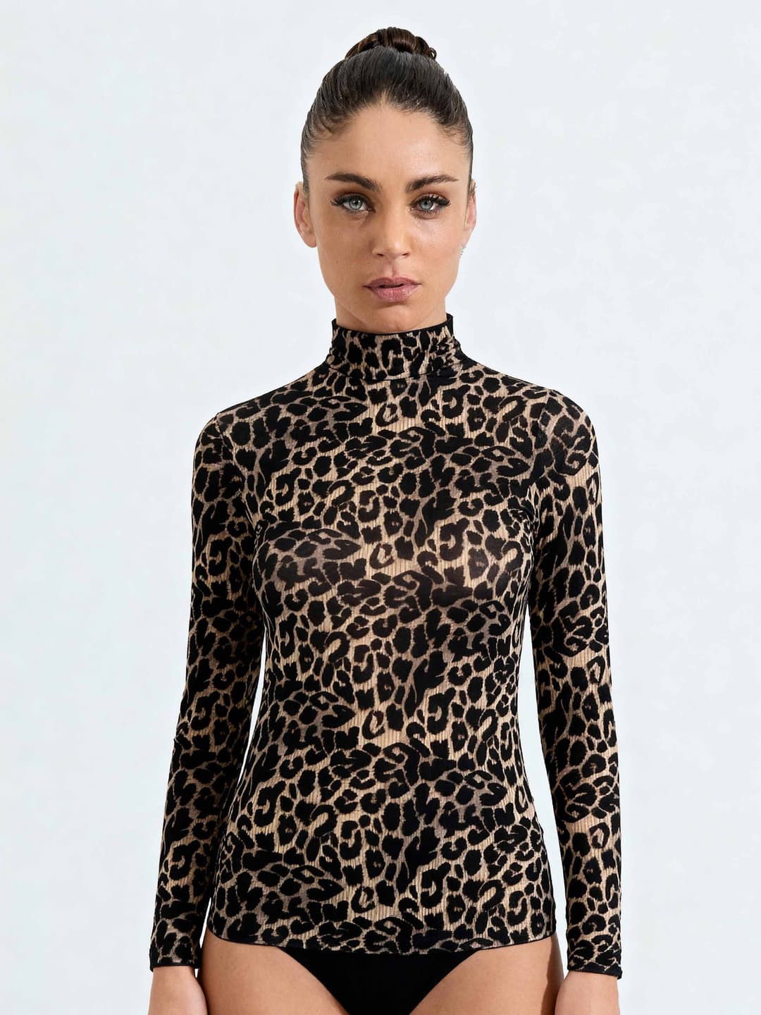 Sous-Pull col Roulé Femme Manches Longues en Cachemire & Modal Imprimé Animalier - Chaud