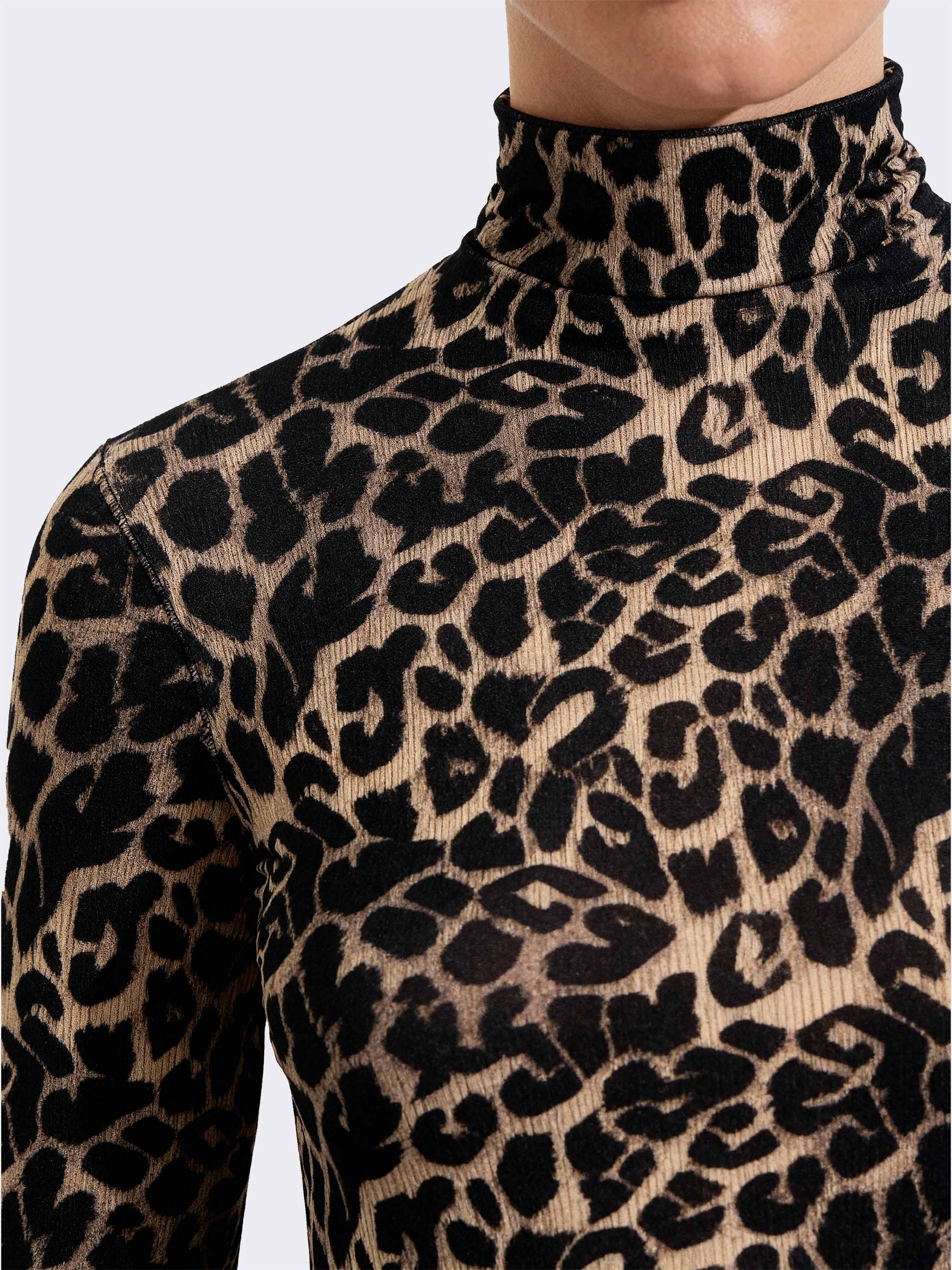 Damen Rollkragen Unterhemd Langarm aus Kaschmir & Modal Animalprint - Warm - Image 3
