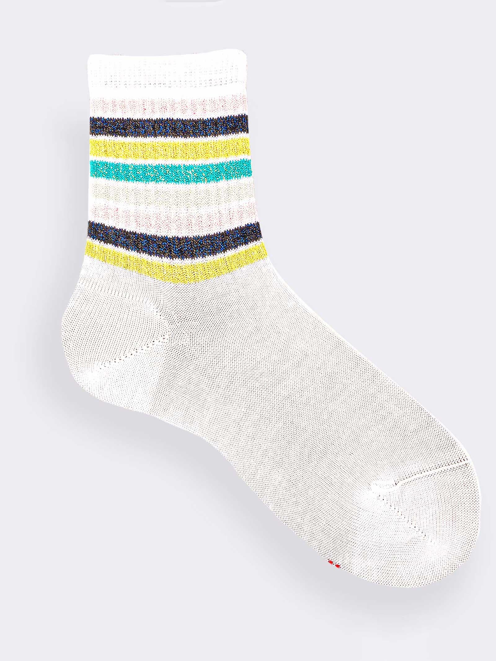 Girls' Short Organic Warm Cotton Socks with Striped Pattern - Image 1