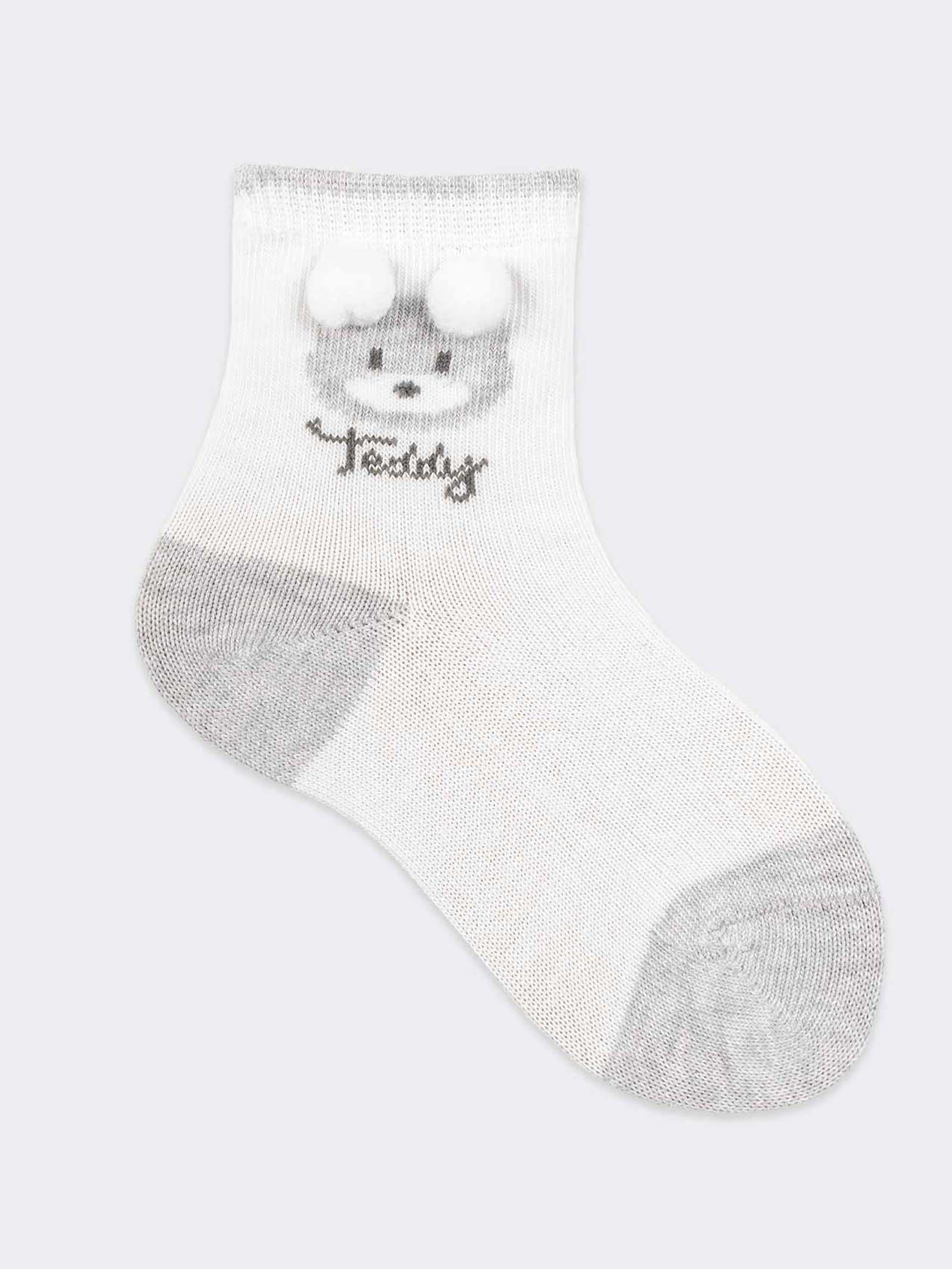 Organic Baby Socks with Teddy Bear Relief Pattern - Short Fantasy Model - Image 1
