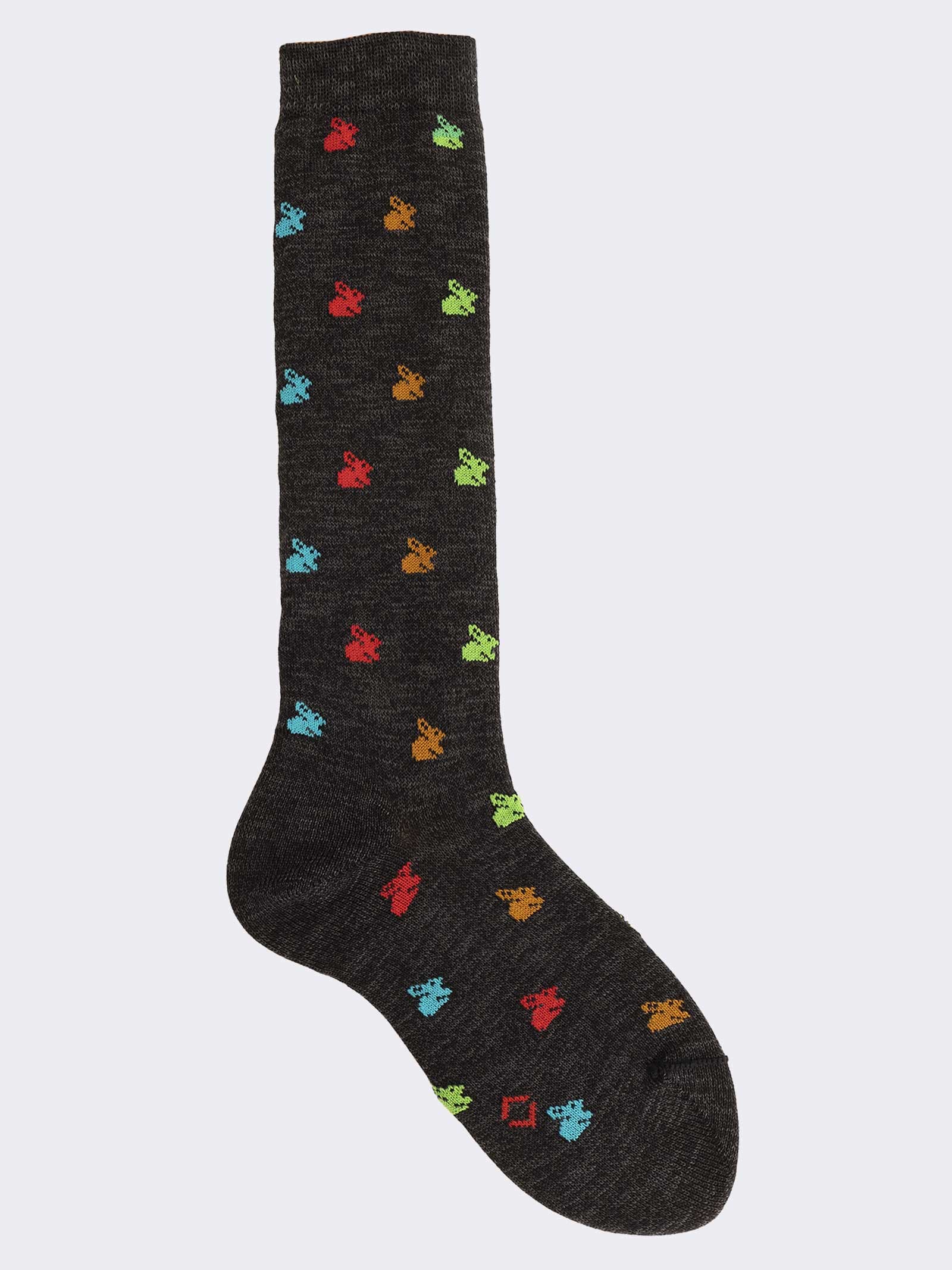 Kinder Lange Warme Baumwollsocken mit Hasen-Muster
