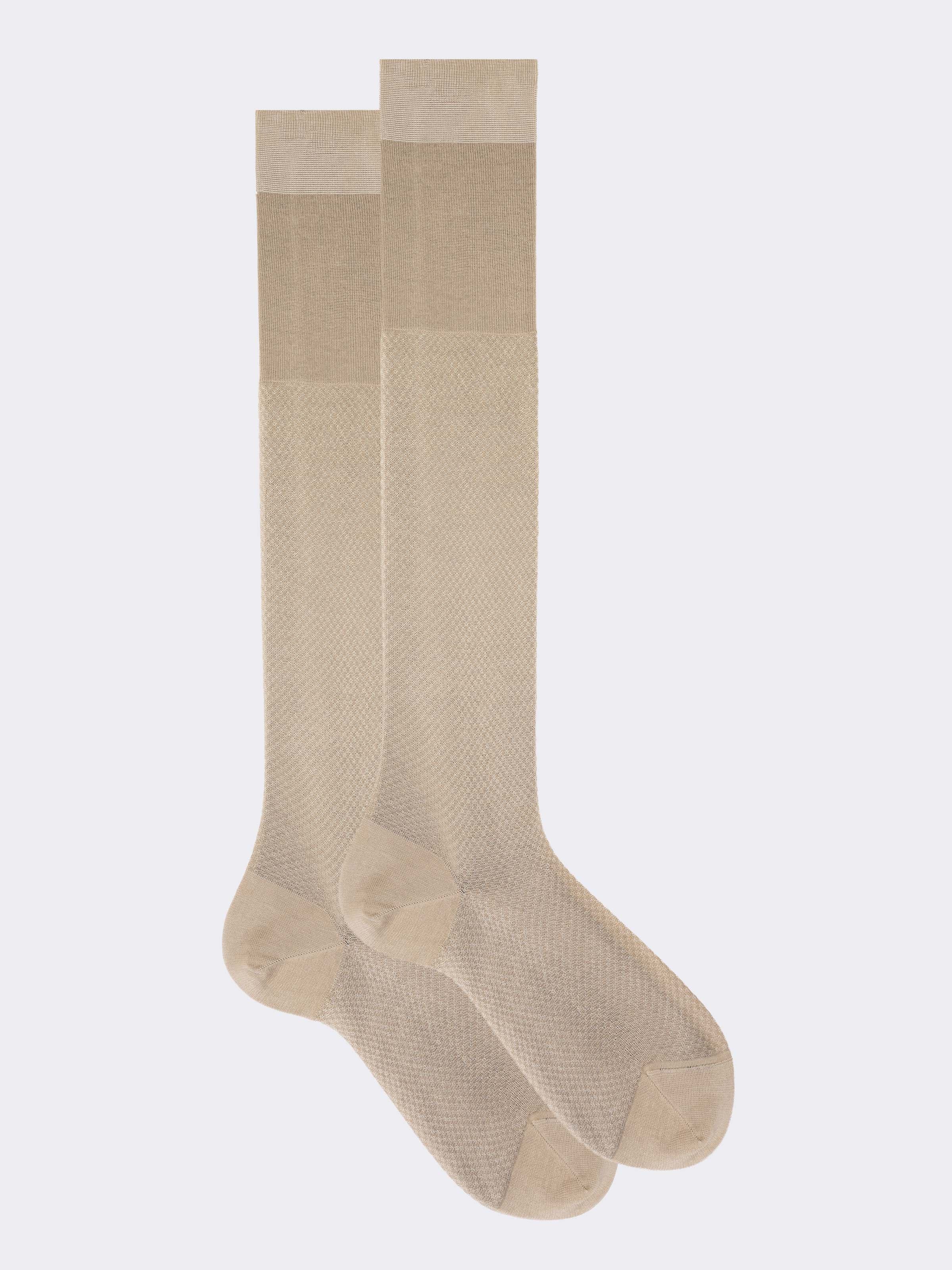 Lange Herrensocken mit Oxford-Muster aus schottischem Garn