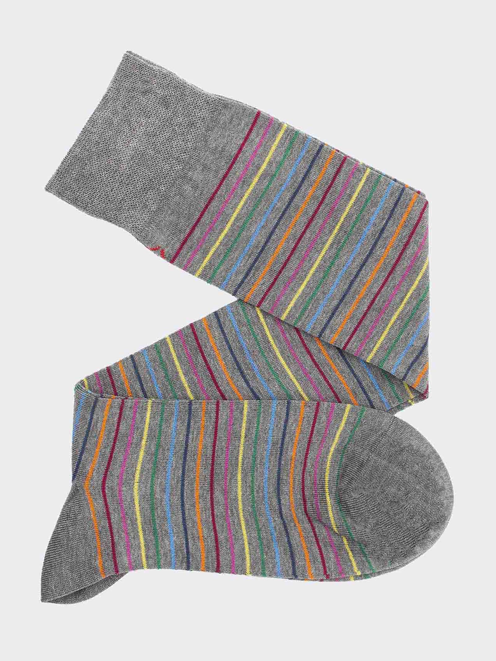 Men's Long Multicolored Striped Pattern Socks in Cool Cotton - Image 1