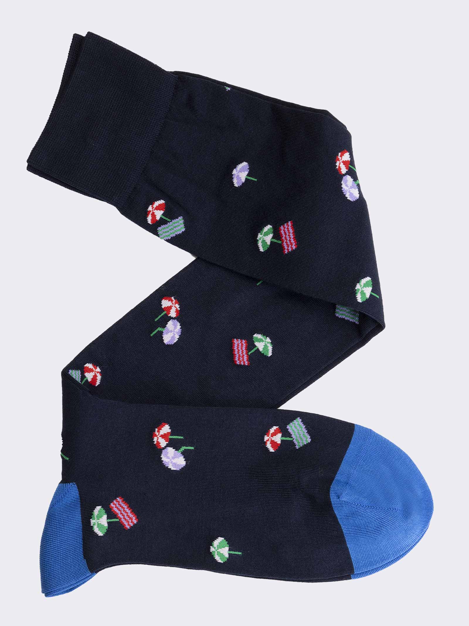 Men's Long Fancy sea Pattern Socks in Fresh Cotton - Made in Italy - Image 1