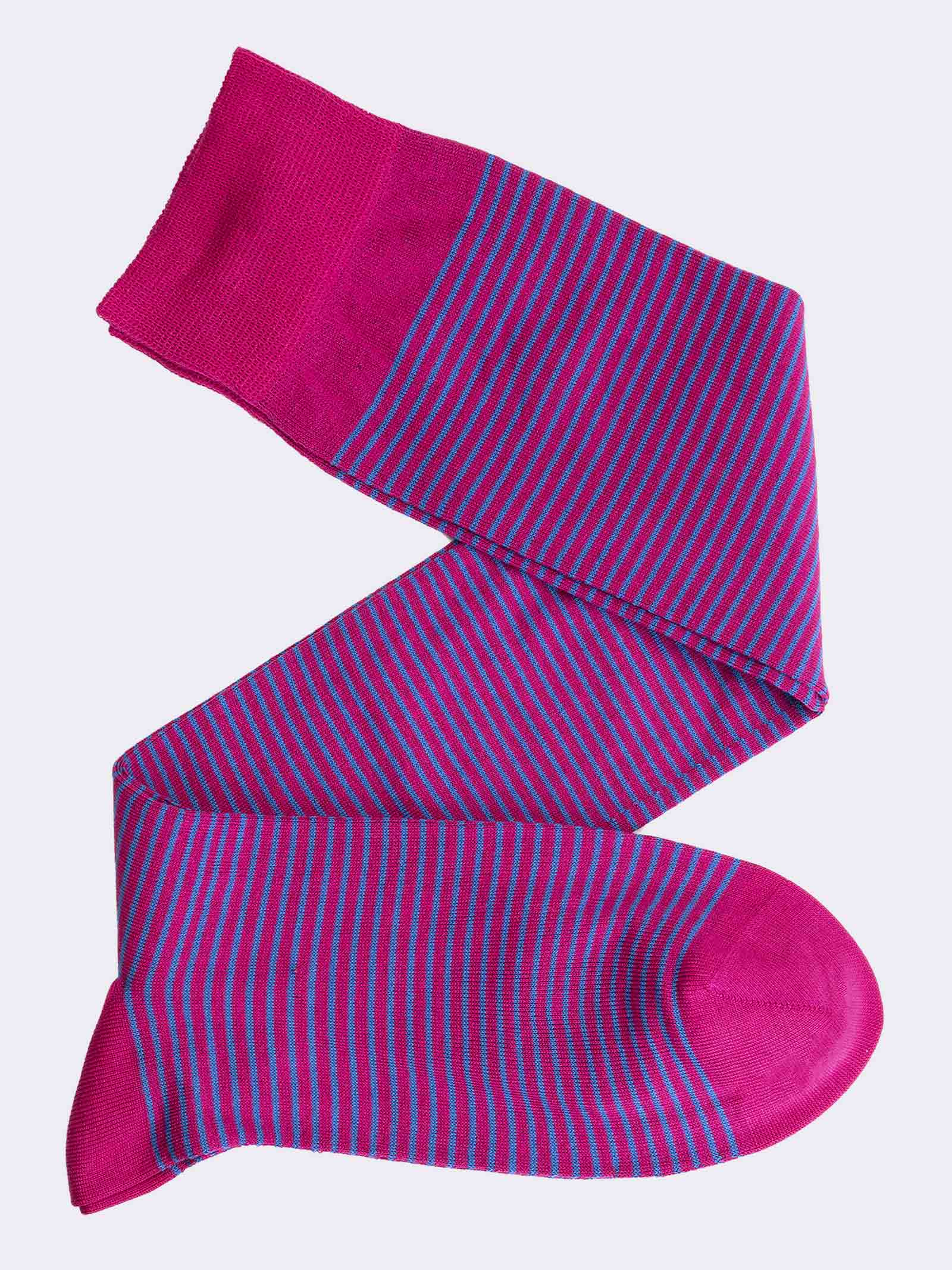 Men's Striped Patterned Long Socks in Cool Cotton - Made in Italy - Image 1