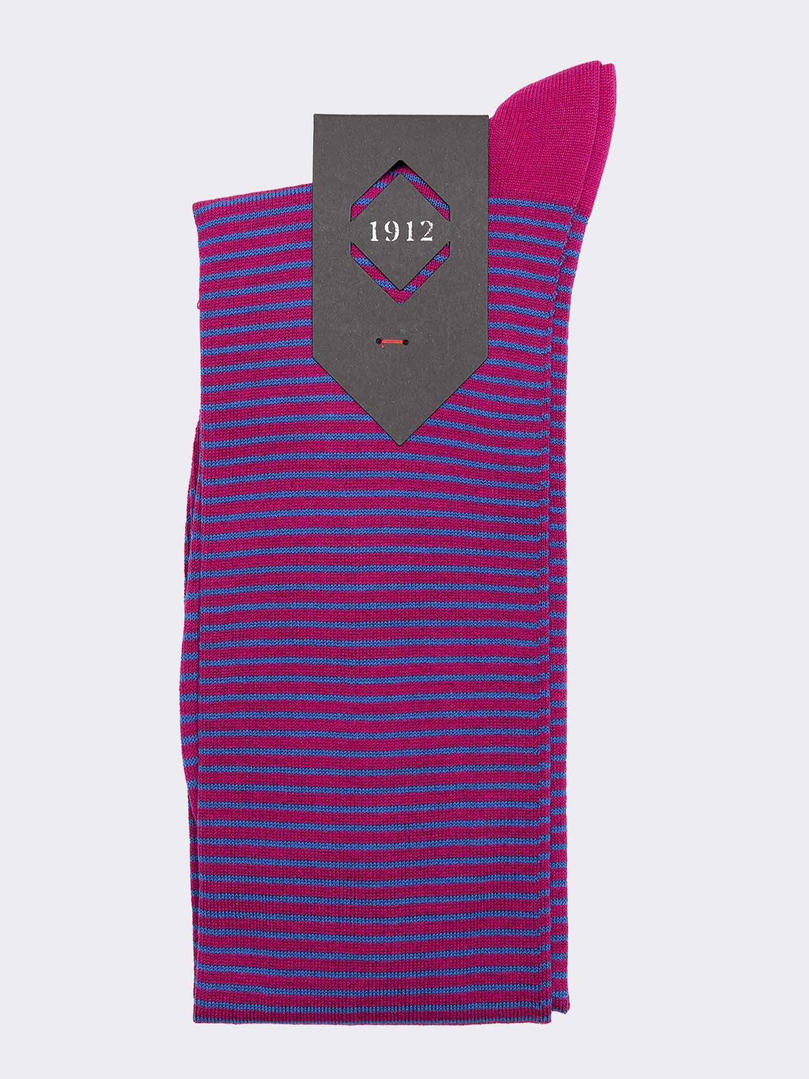 Men's Striped Patterned Long Socks in Cool Cotton - Made in Italy - Image 3