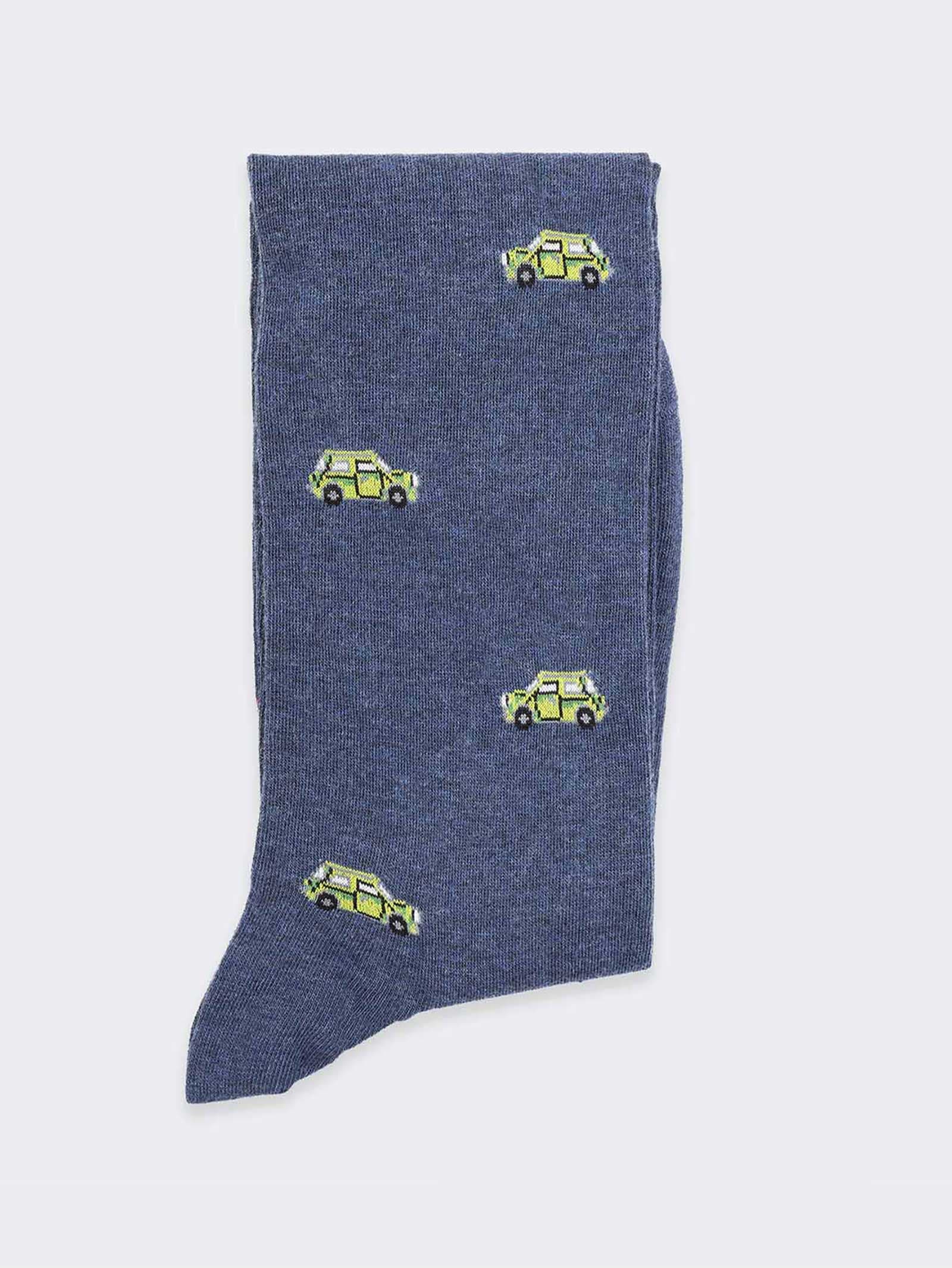 Men's Long Socks with car Pattern - Warm Cotton Fantasy Design - Image 2