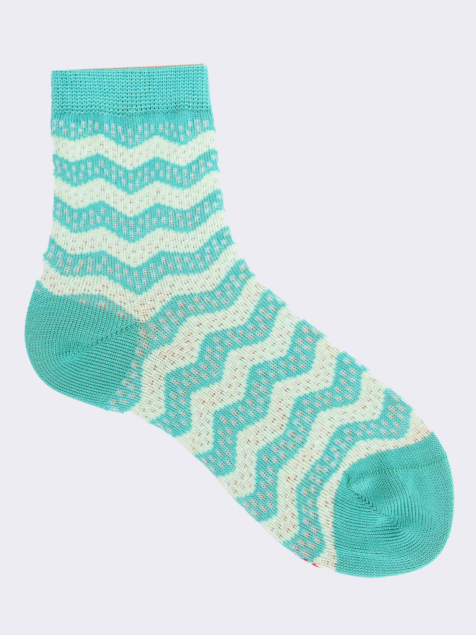 Girls' Short Socks with Wave Pattern - Bicolor Summer Design - Image 1