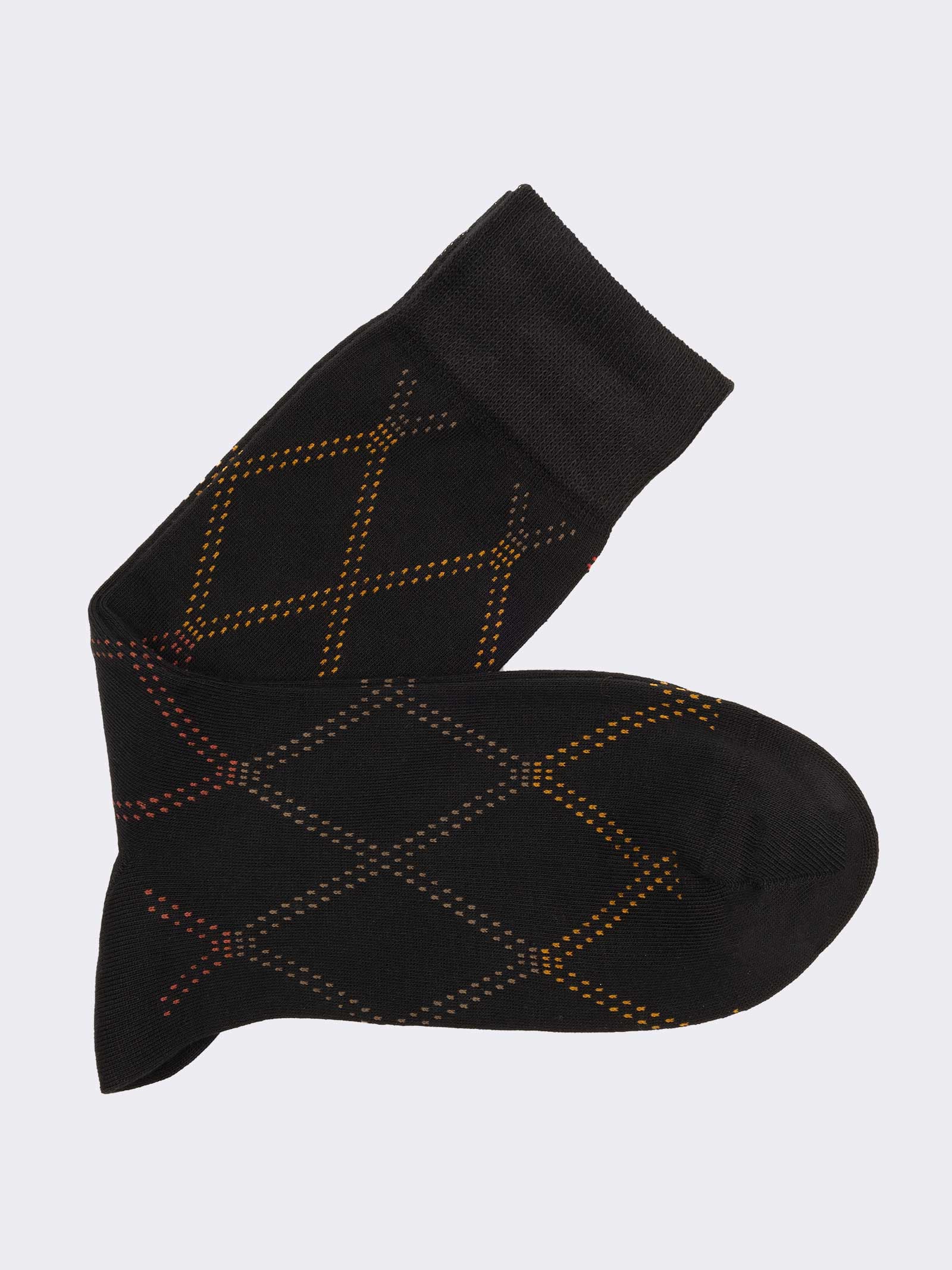 Men's Short Socks with Diamond Pattern in Warm Cotton, Made in Italy - Image 1