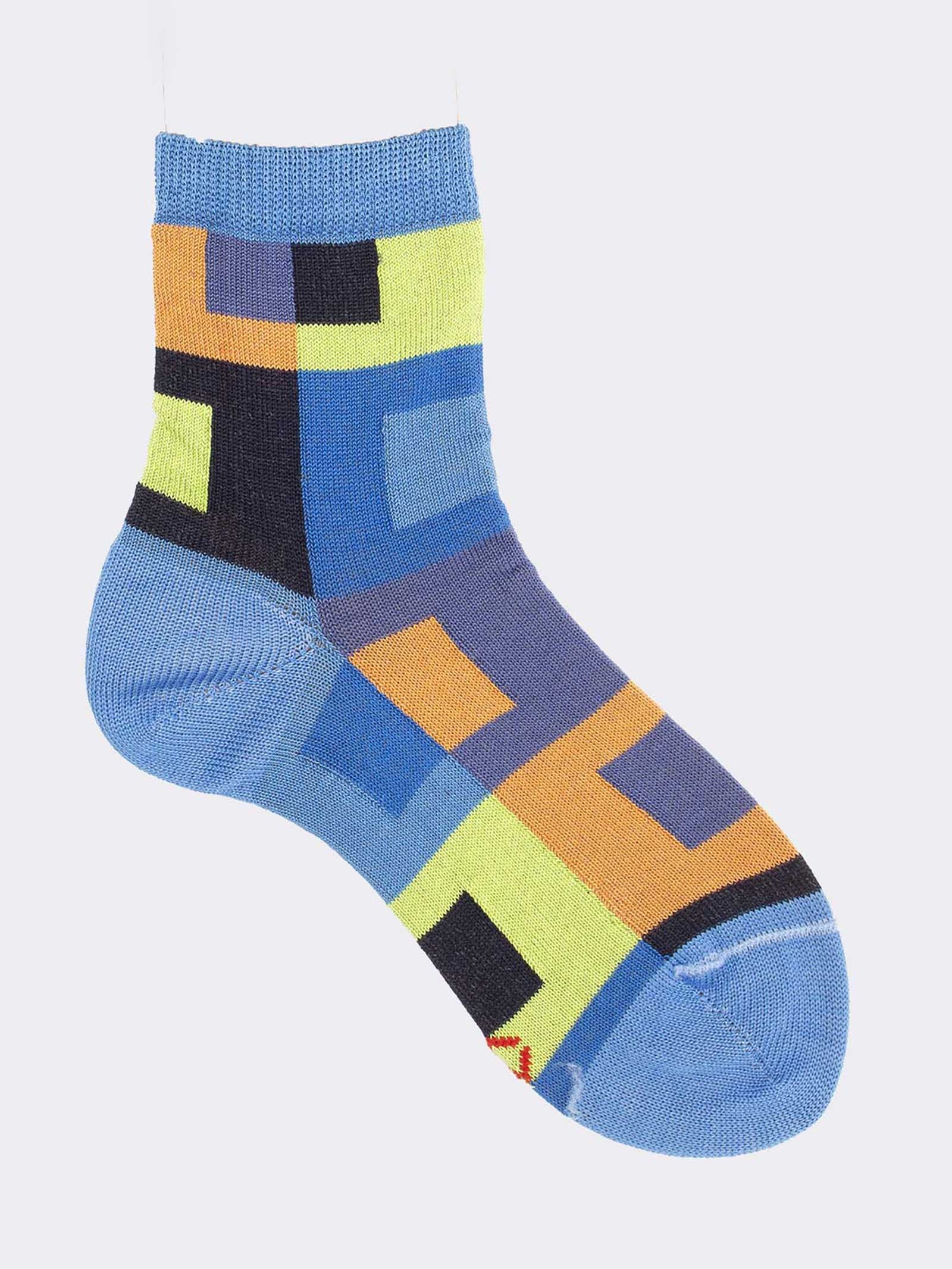 Kids' Short Socks with Geometric Patterns - Modern and Comfortable Design - Image 1
