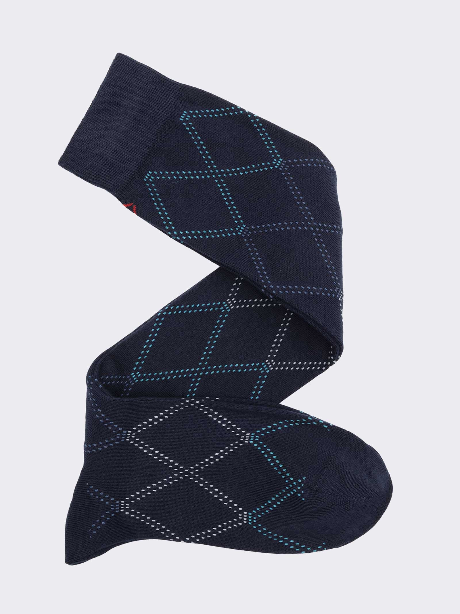 Men's Knee-High Socks with Diamond Pattern in Warm Cotton - Made in Italy - Image 1
