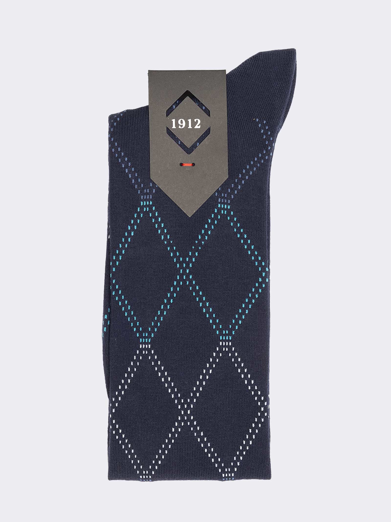 Men's Knee-High Socks with Diamond Pattern in Warm Cotton - Made in Italy - Image 2