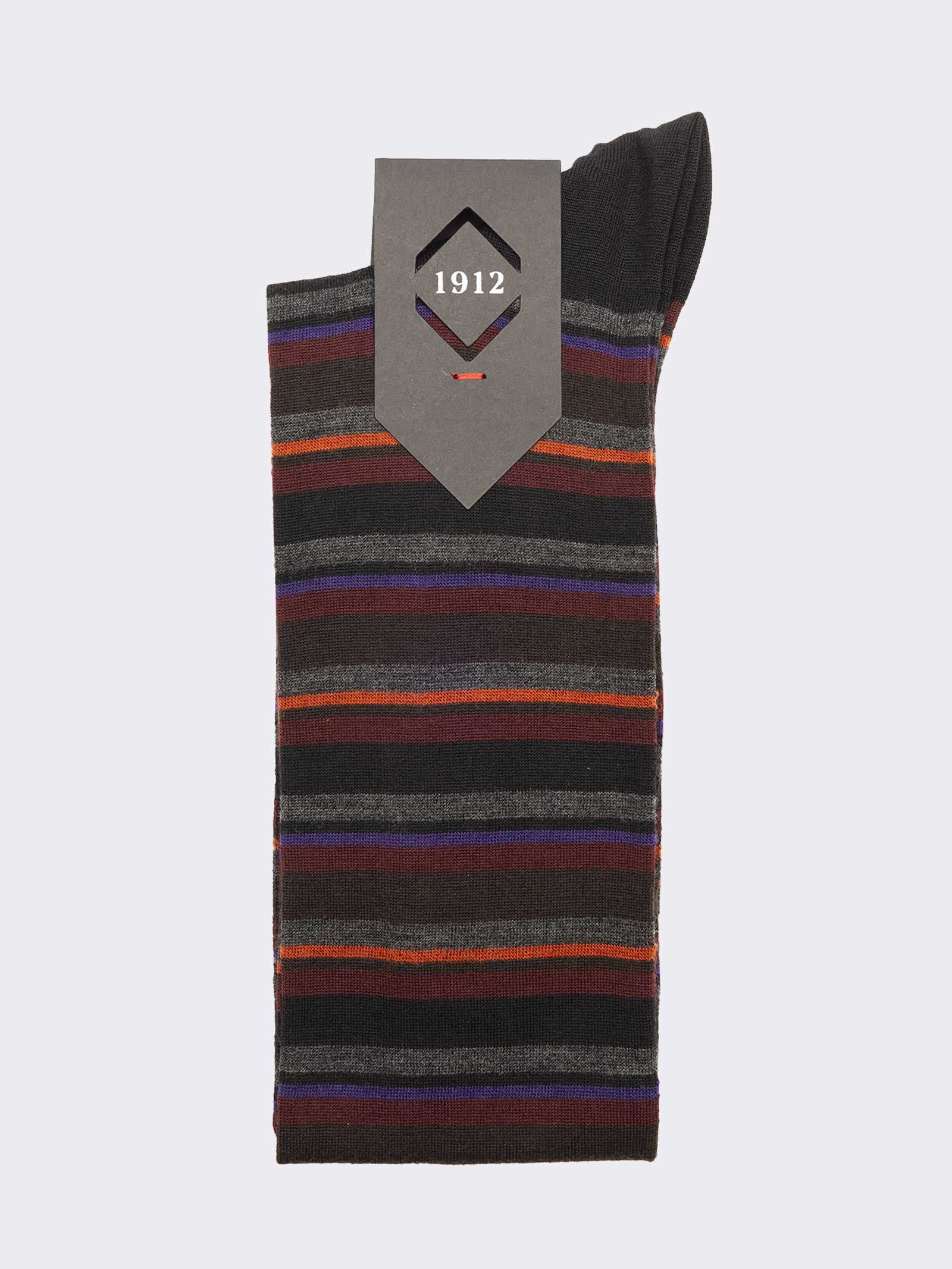 Chaussettes longues homme motif rayé en laine - Fabriqué en Italie - Image 2