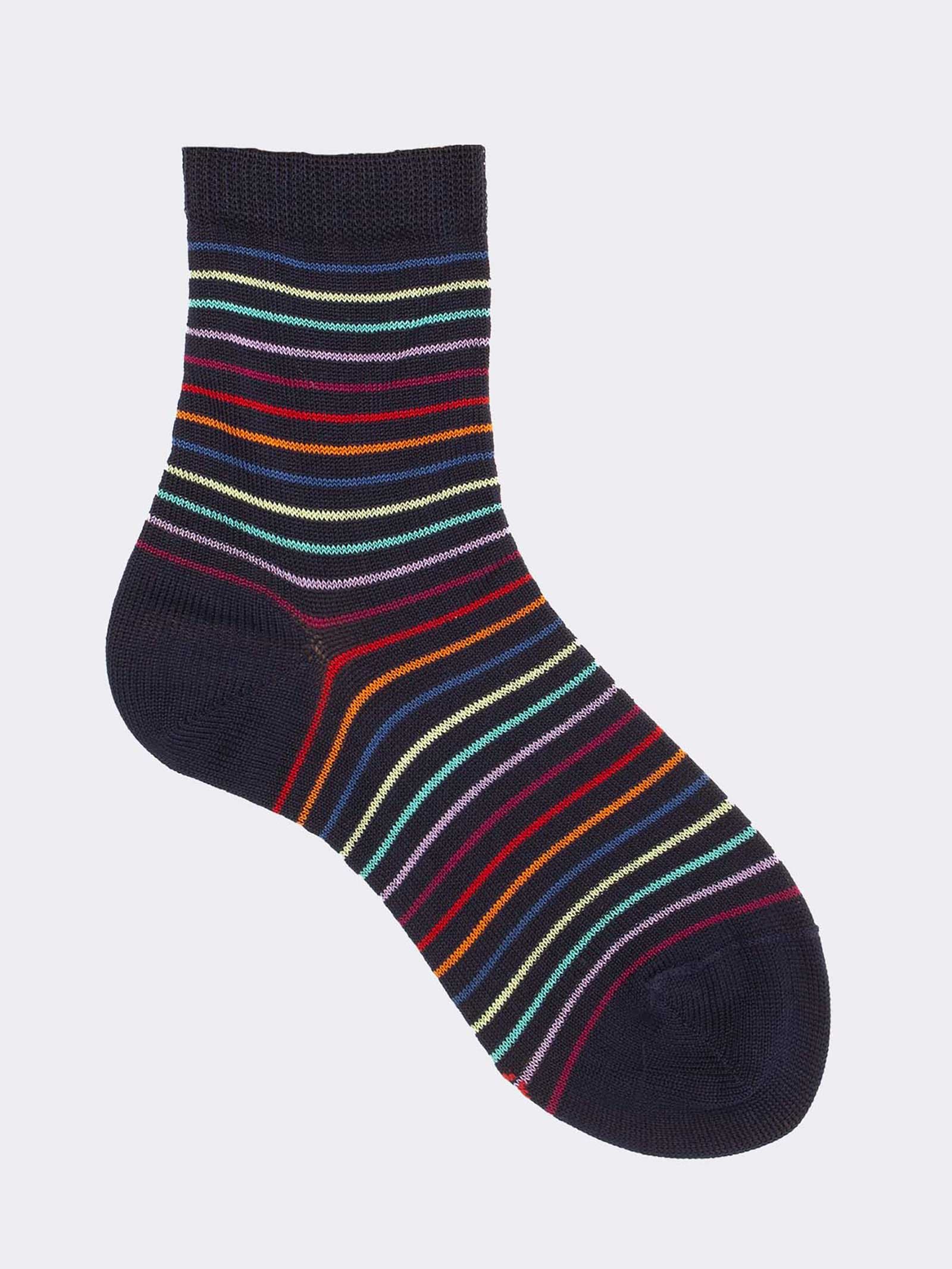 Girls' Striped Short Socks - Vibrant Modern Design - Image 1