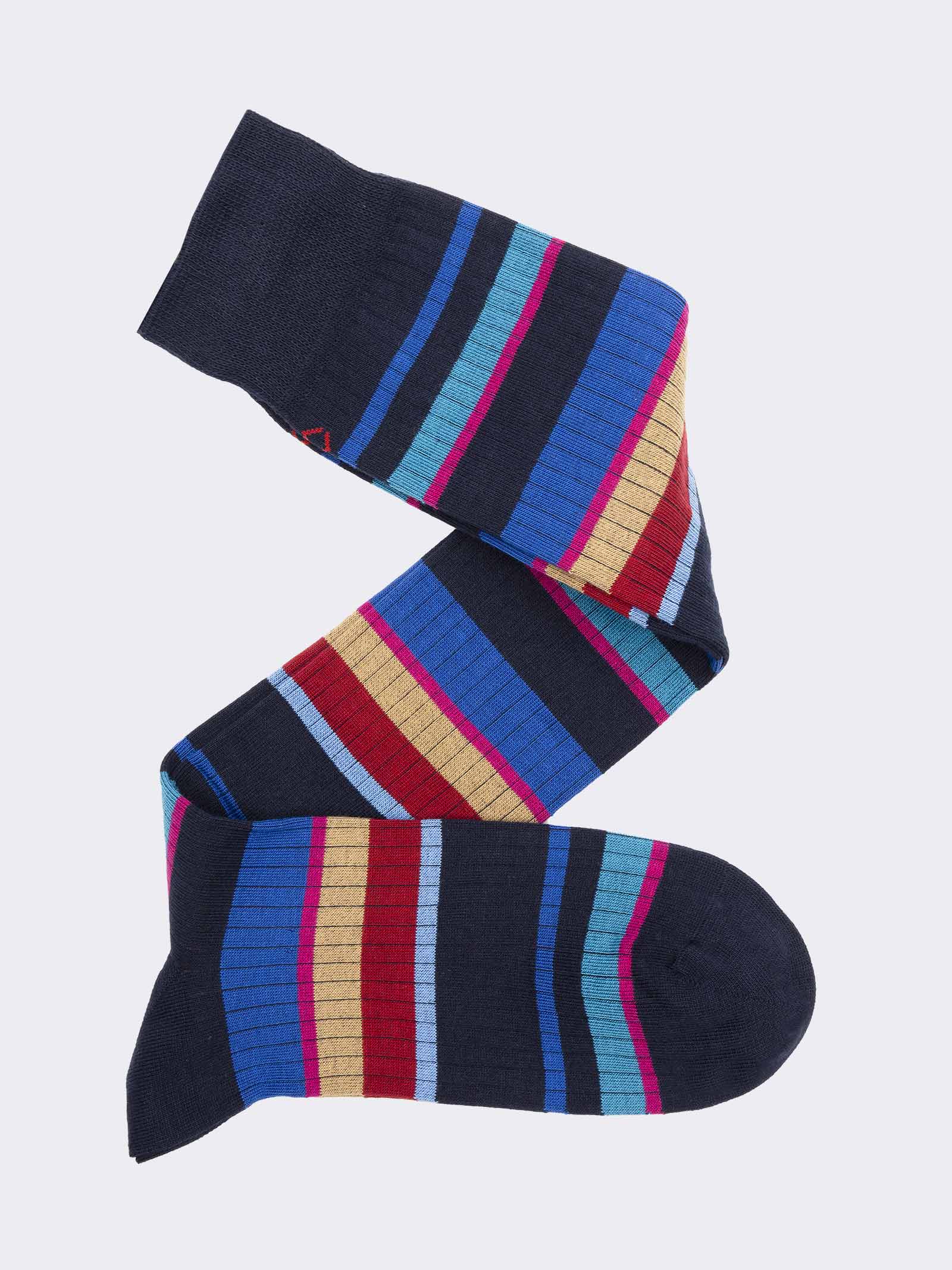 Men's Long Socks with Colorful Stripes in Warm Cotton - Made in Italy - Image 1