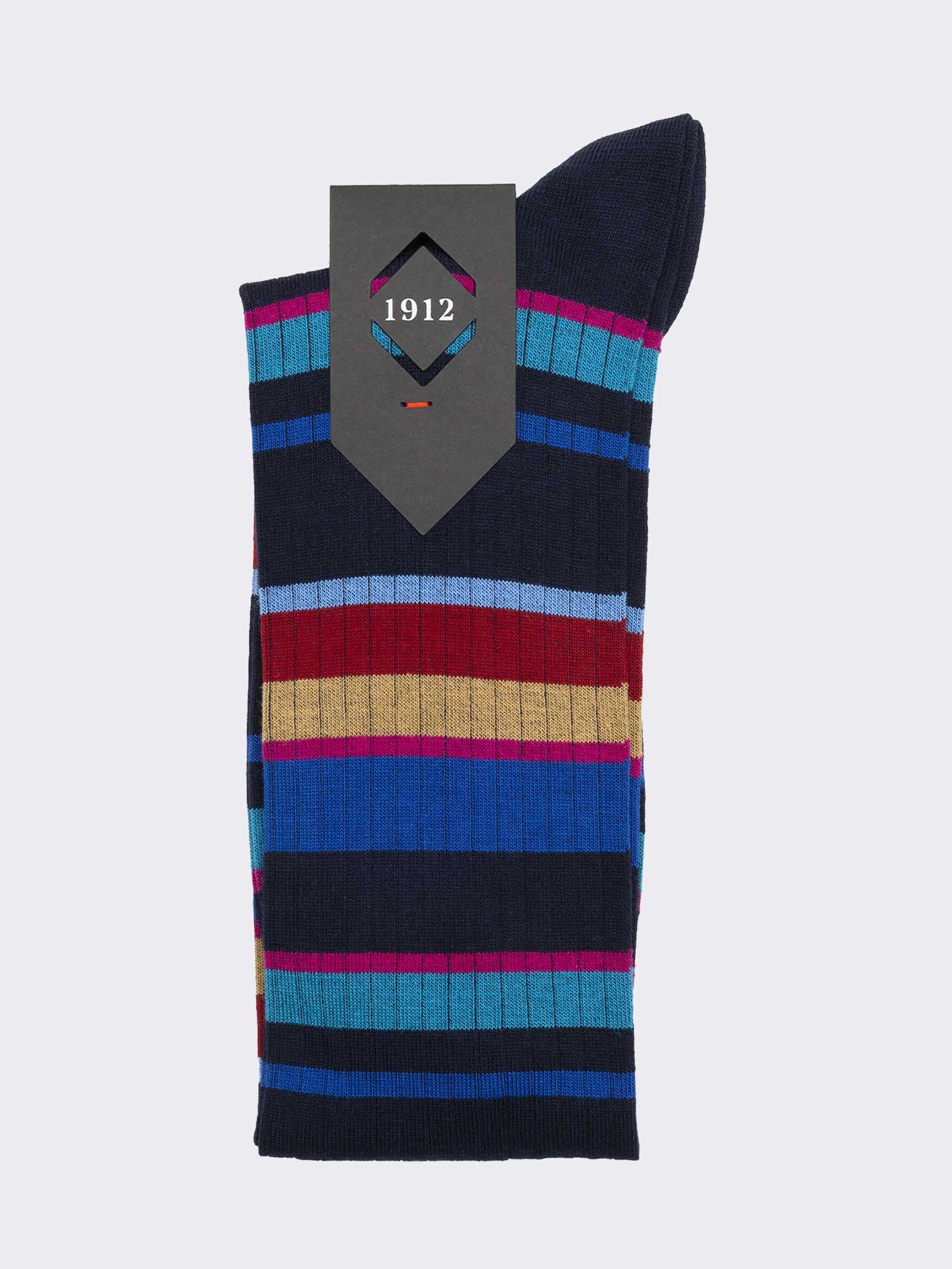 Men's Long Socks with Colorful Stripes in Warm Cotton - Made in Italy - Image 2